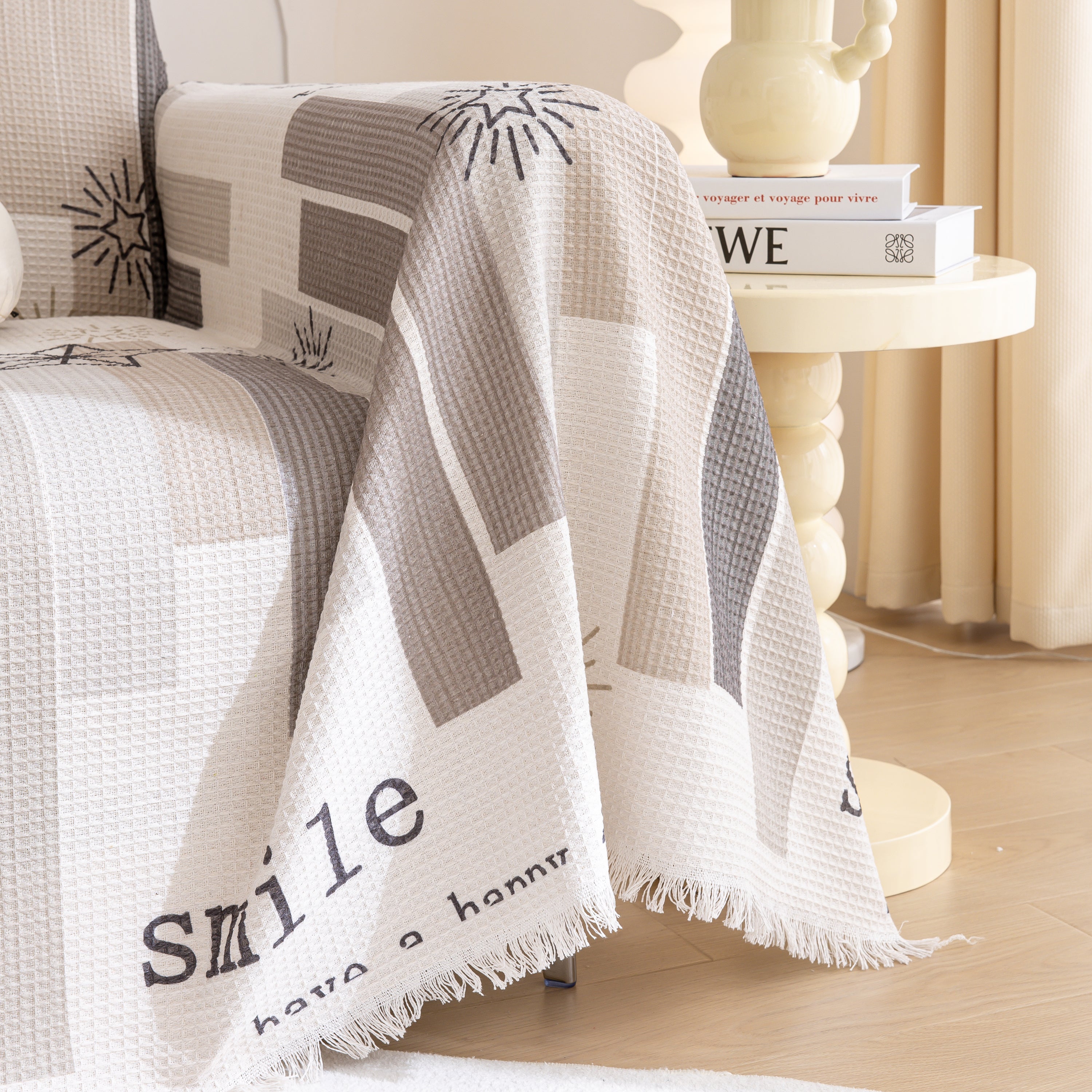 Chenille Sofa Cover Throw, Smile Couch Cover Blanket Throws for Couches, Soft Sofa Towel