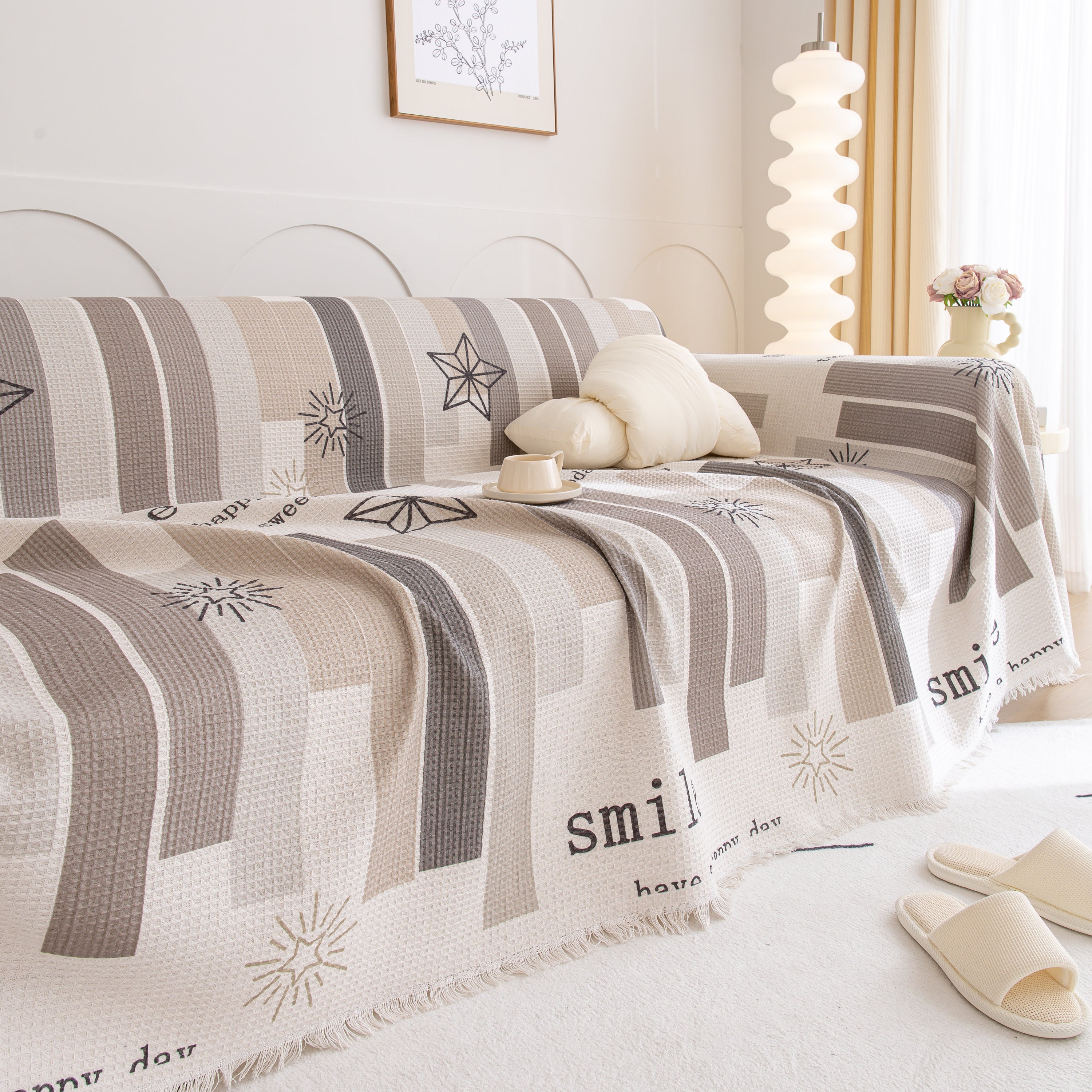 Chenille Sofa Cover Throw, Smile Couch Cover Blanket Throws for Couches, Soft Sofa Towel