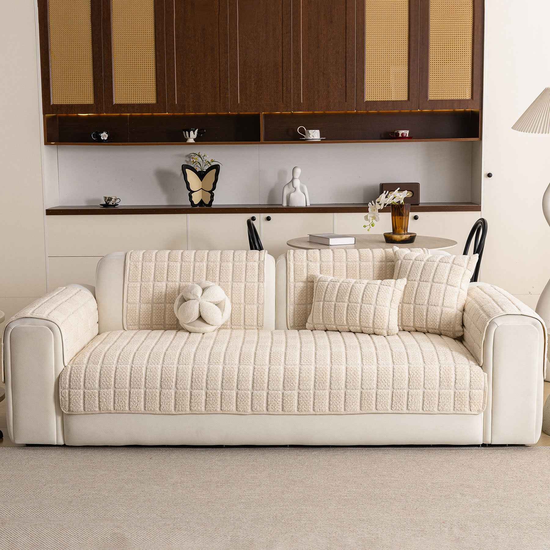 Plush Sofa Protector, Soft Couch Cover with Silicone Non-Slip Backing for Pets & Kids