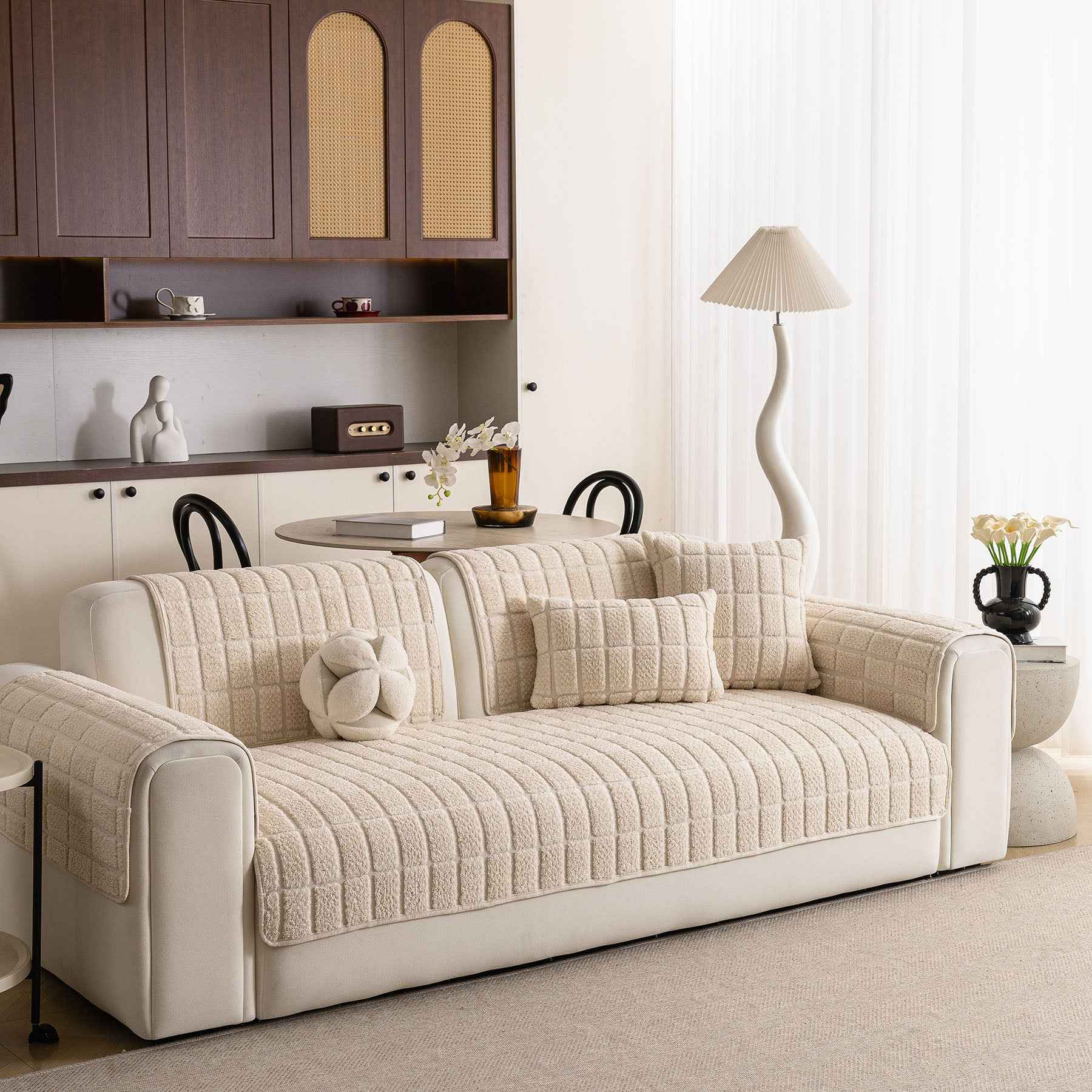Plush Sofa Protector, Soft Couch Cover with Silicone Non-Slip Backing for Pets & Kids