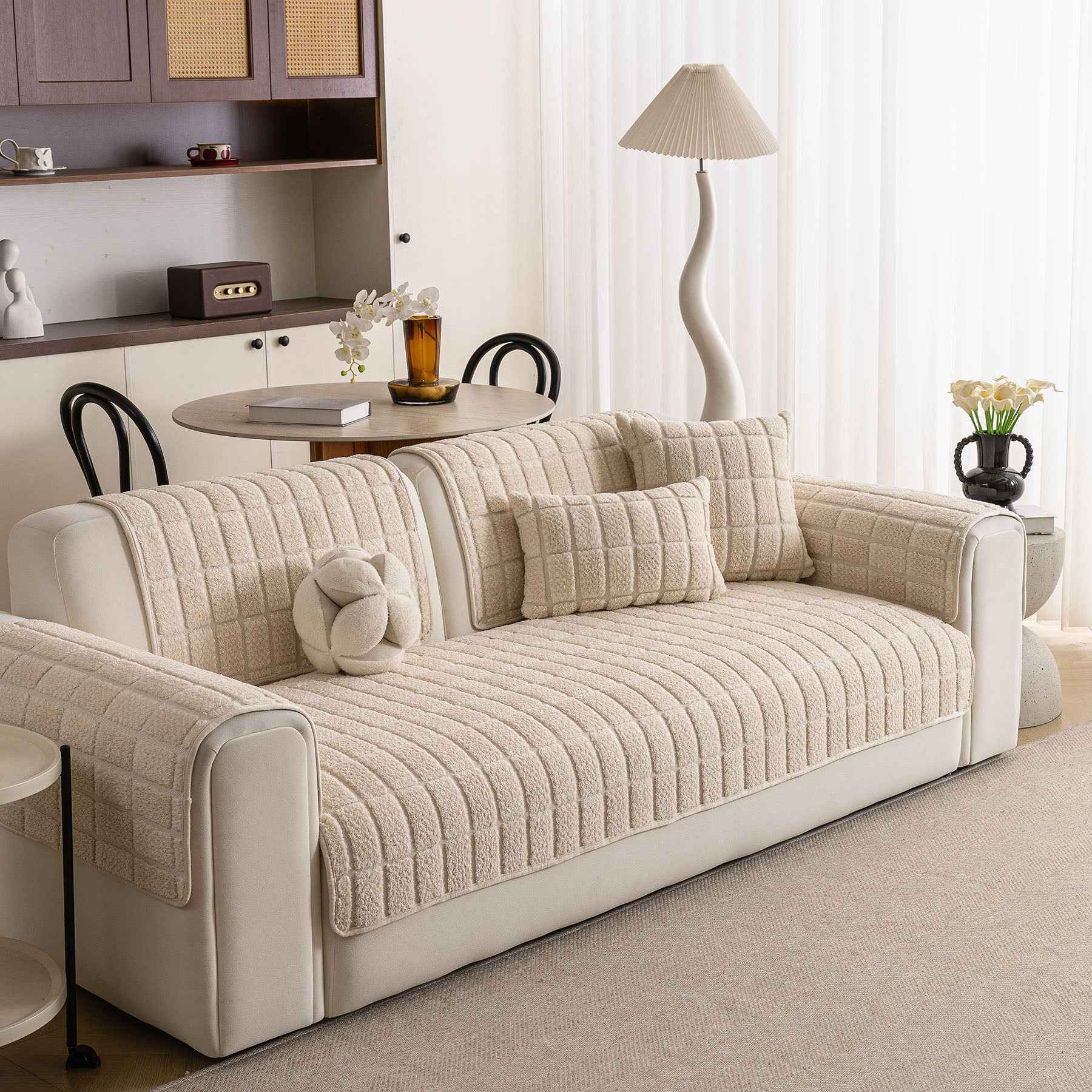 Plush Sofa Protector, Soft Couch Cover with Silicone Non-Slip Backing for Pets & Kids