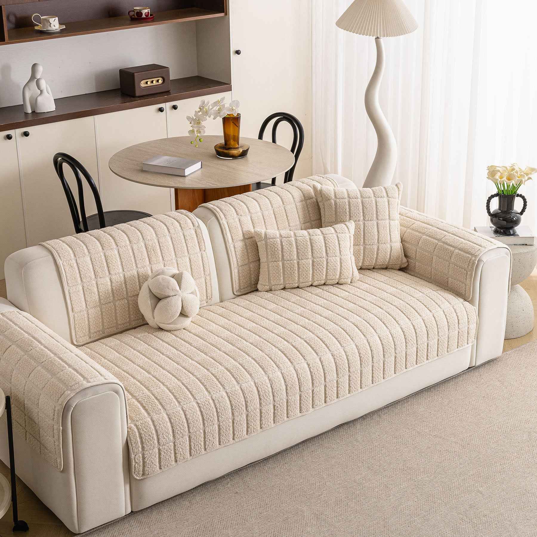 Plush Sofa Protector, Soft Couch Cover with Silicone Non-Slip Backing for Pets & Kids