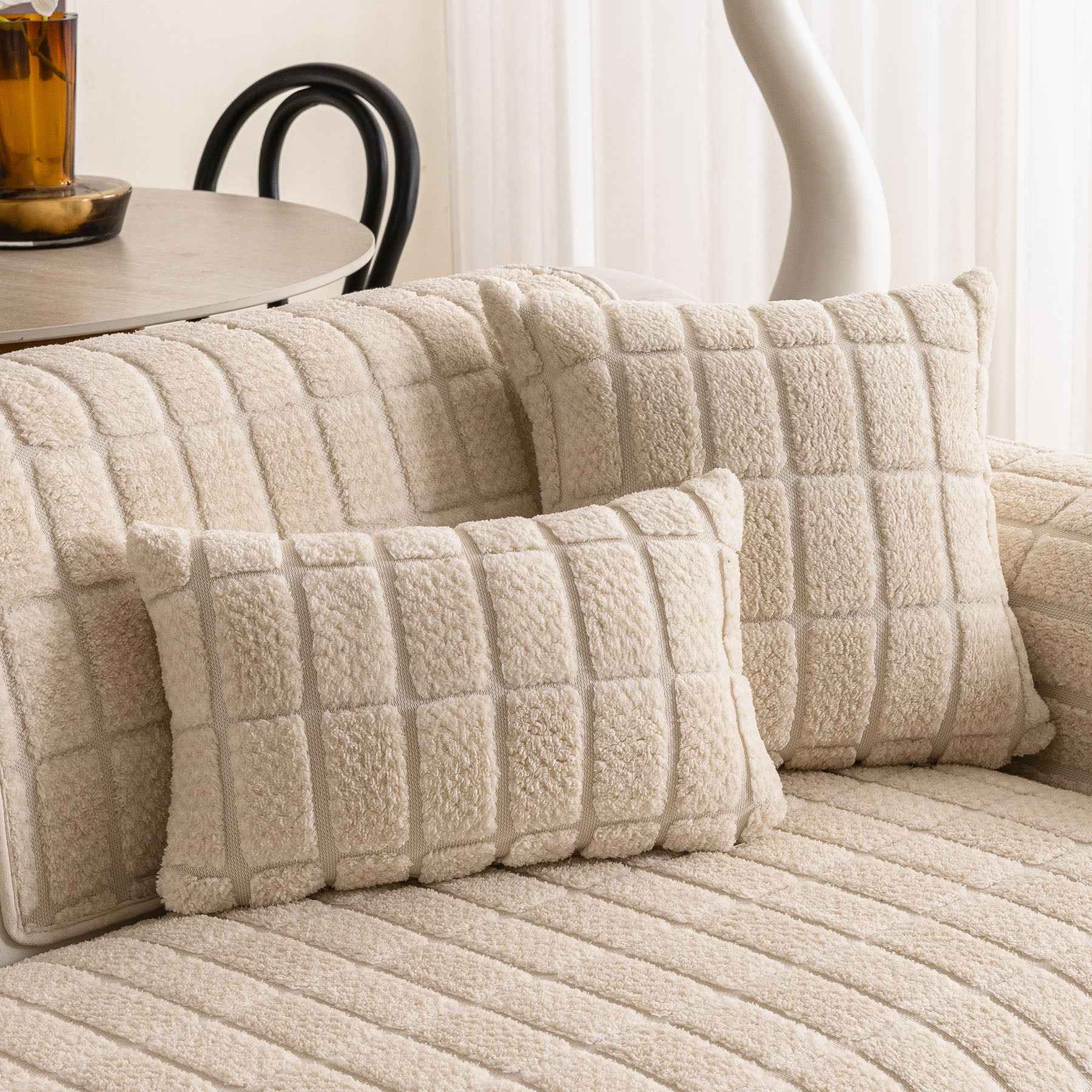 Plush Sofa Protector, Soft Couch Cover with Silicone Non-Slip Backing for Pets & Kids