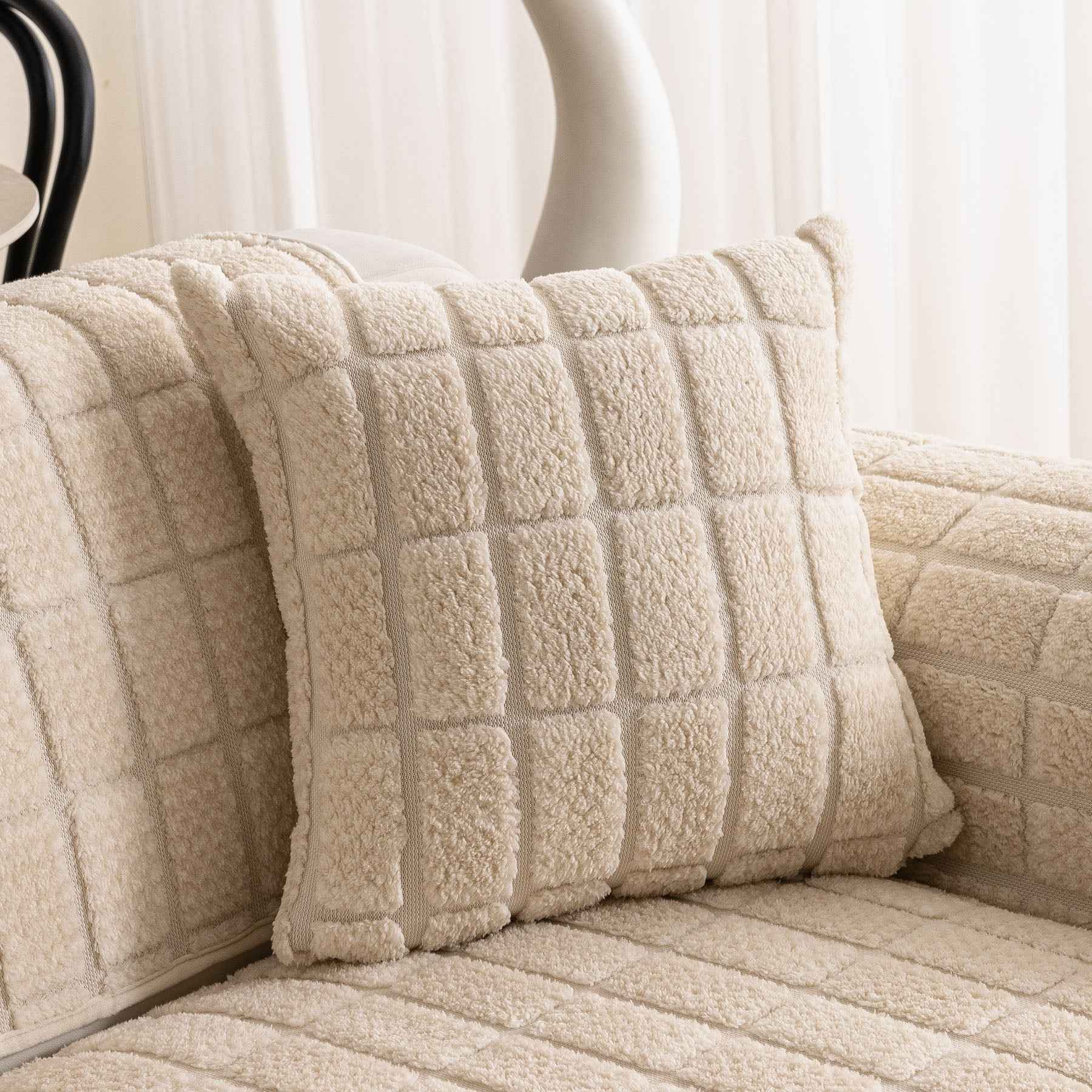 Plush Sofa Protector, Soft Couch Cover with Silicone Non-Slip Backing for Pets & Kids