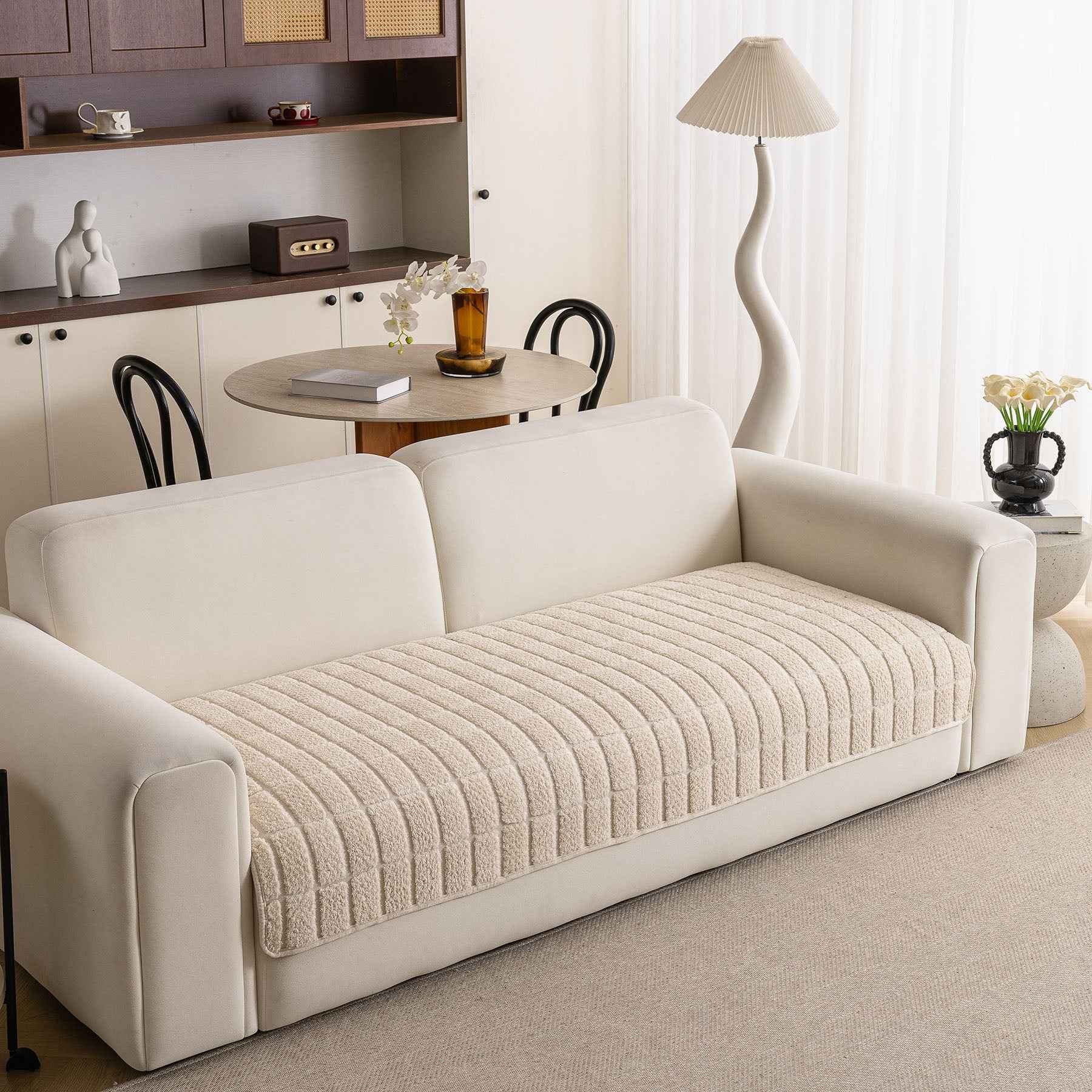 Plush Sofa Protector, Soft Couch Cover with Silicone Non-Slip Backing for Pets & Kids