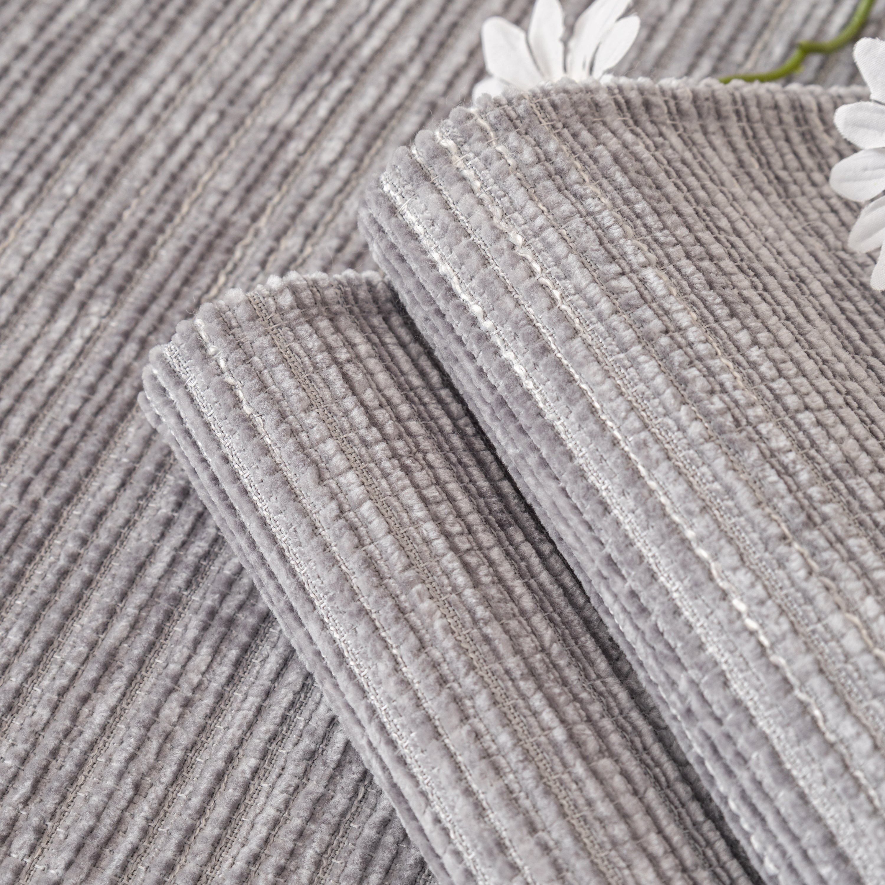 Plush Solid Color Striped L-Shaped Sofa Slipcovers, Washable Non-Slip Textured Furniture Covers