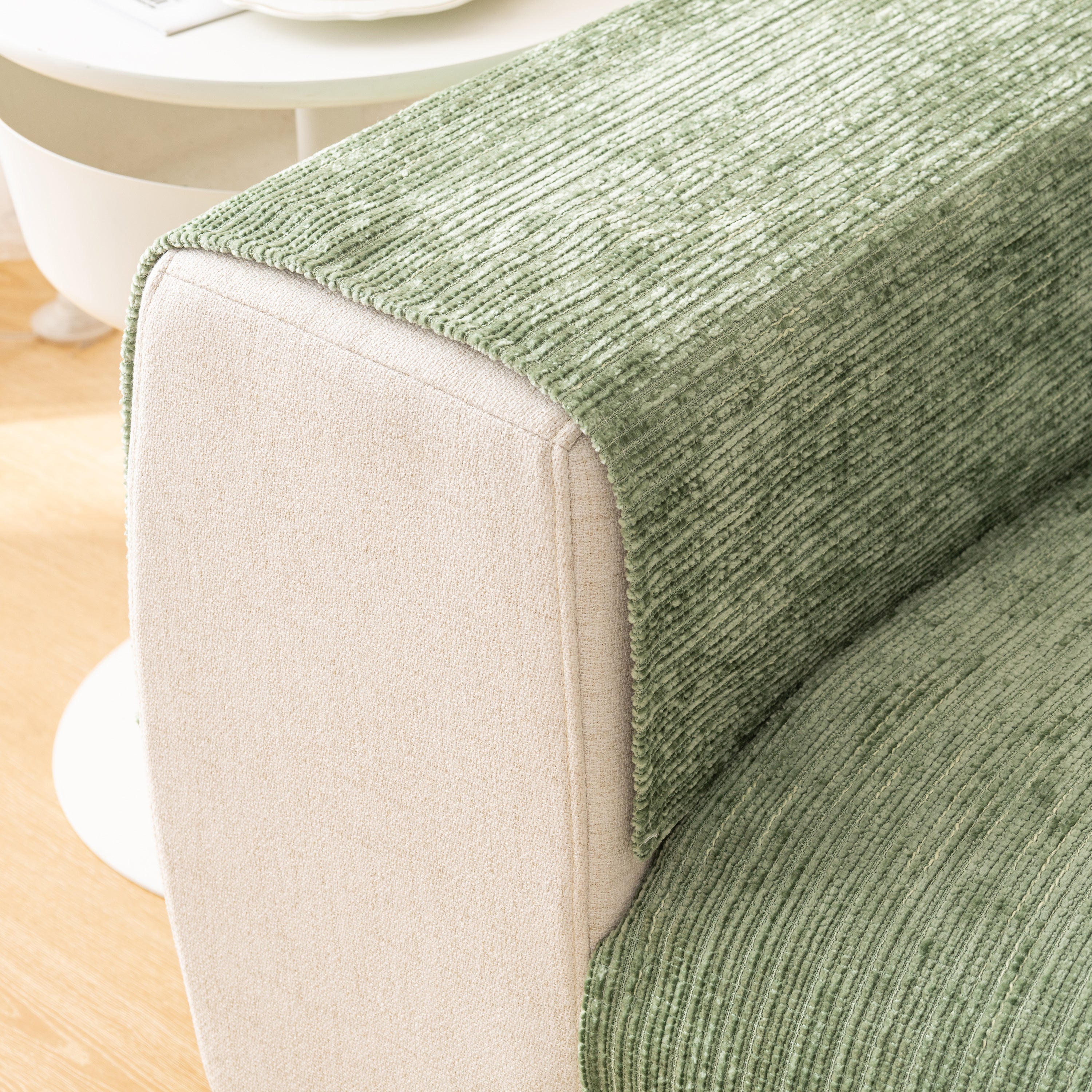 Plush Solid Color Striped L-Shaped Sofa Slipcovers, Washable Non-Slip Textured Furniture Covers