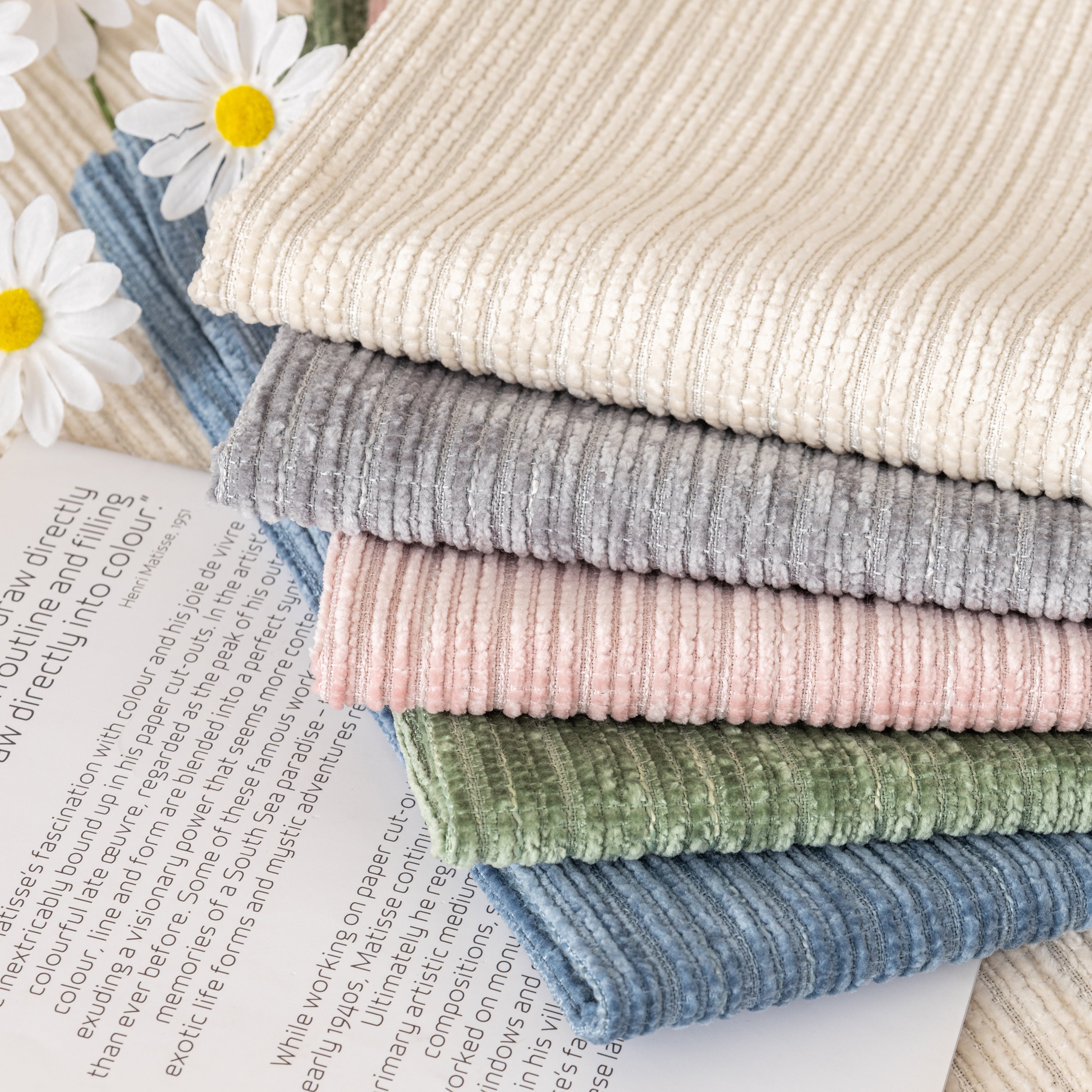 Plush Solid Color Striped L-Shaped Sofa Slipcovers, Washable Non-Slip Textured Furniture Covers