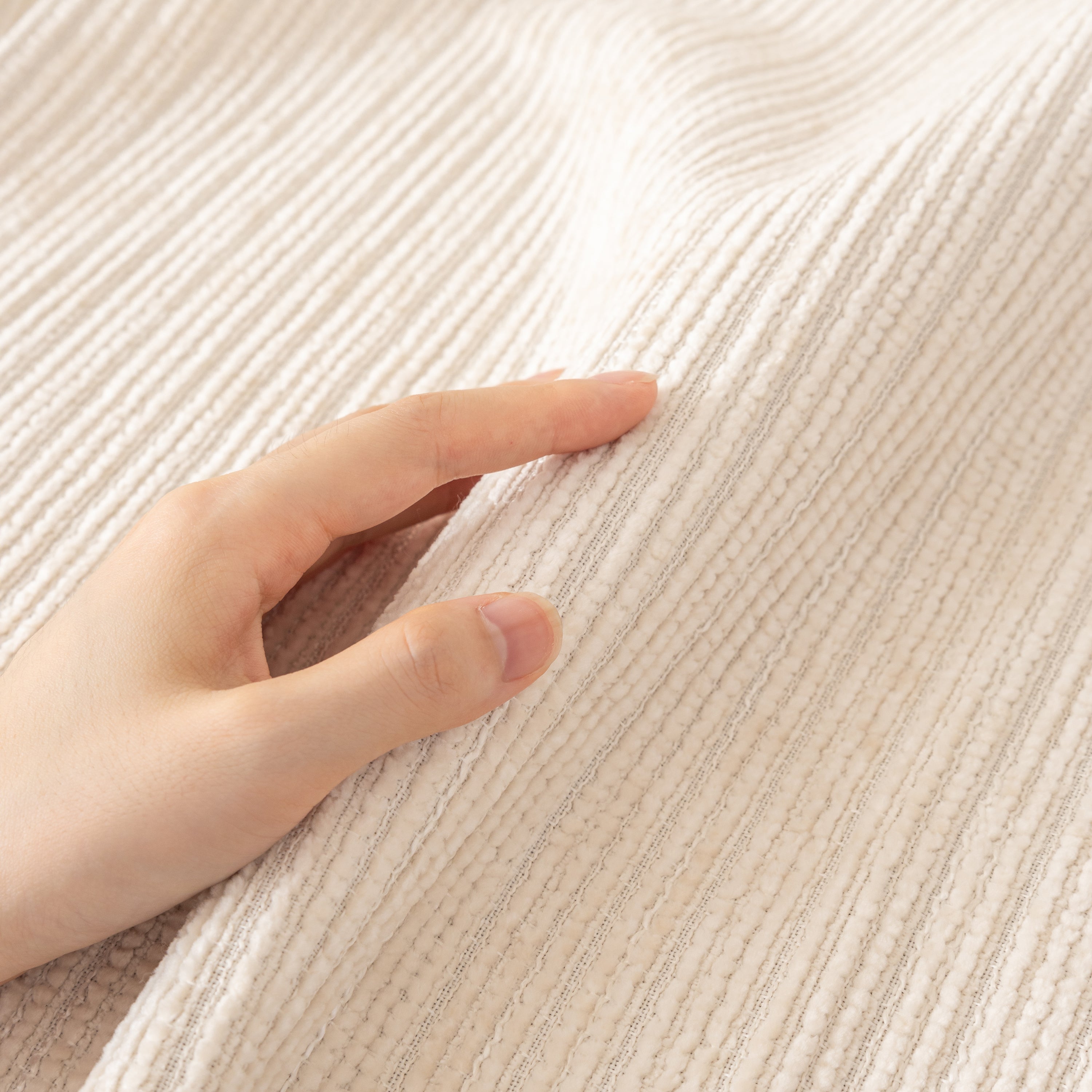 Plush Solid Color Striped L-Shaped Sofa Slipcovers, Washable Non-Slip Textured Furniture Covers