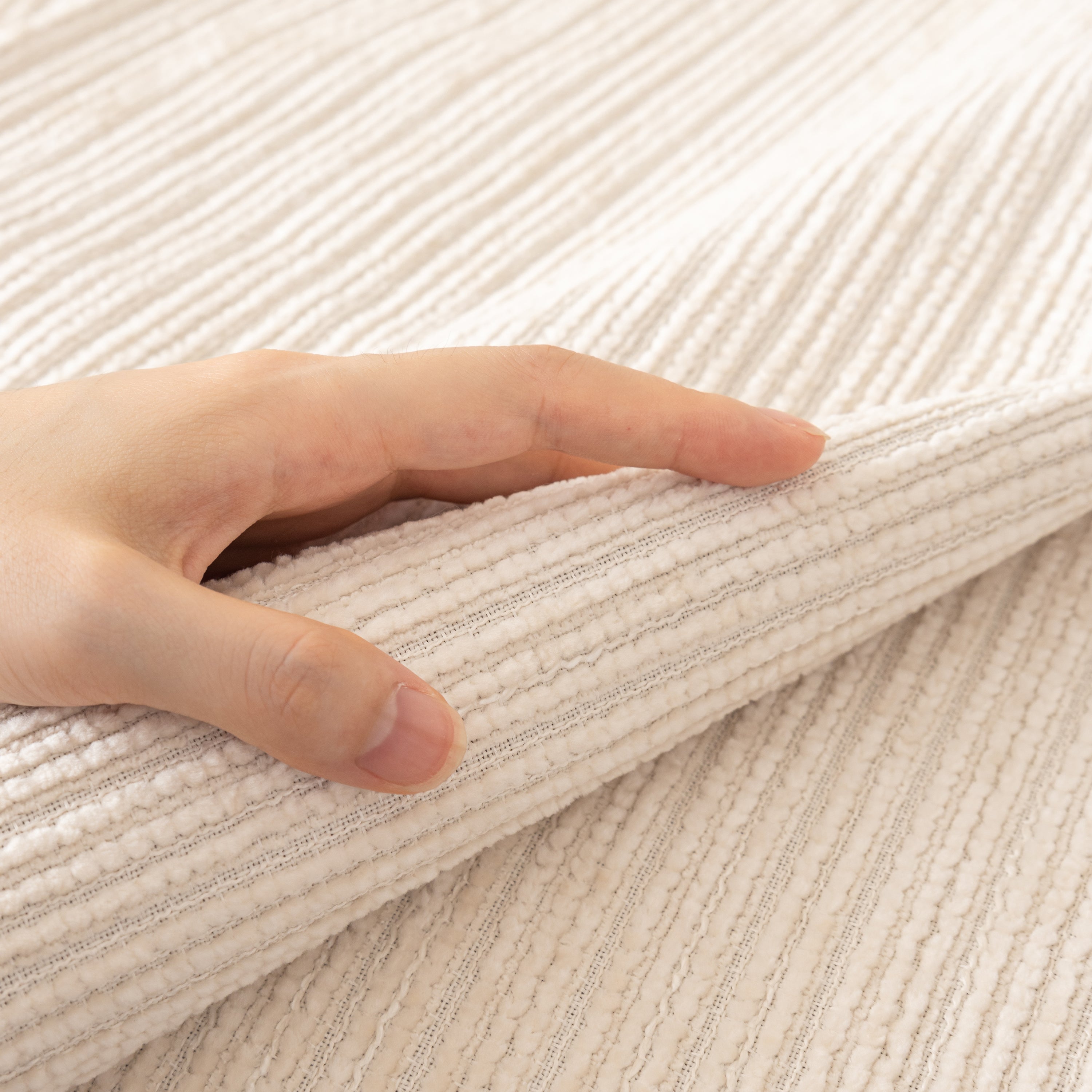 Plush Solid Color Striped L-Shaped Sofa Slipcovers, Washable Non-Slip Textured Furniture Covers