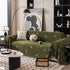 Chenille Camellia Floral Sofa Throw Cover Couch Blanket with Striped Jacquard