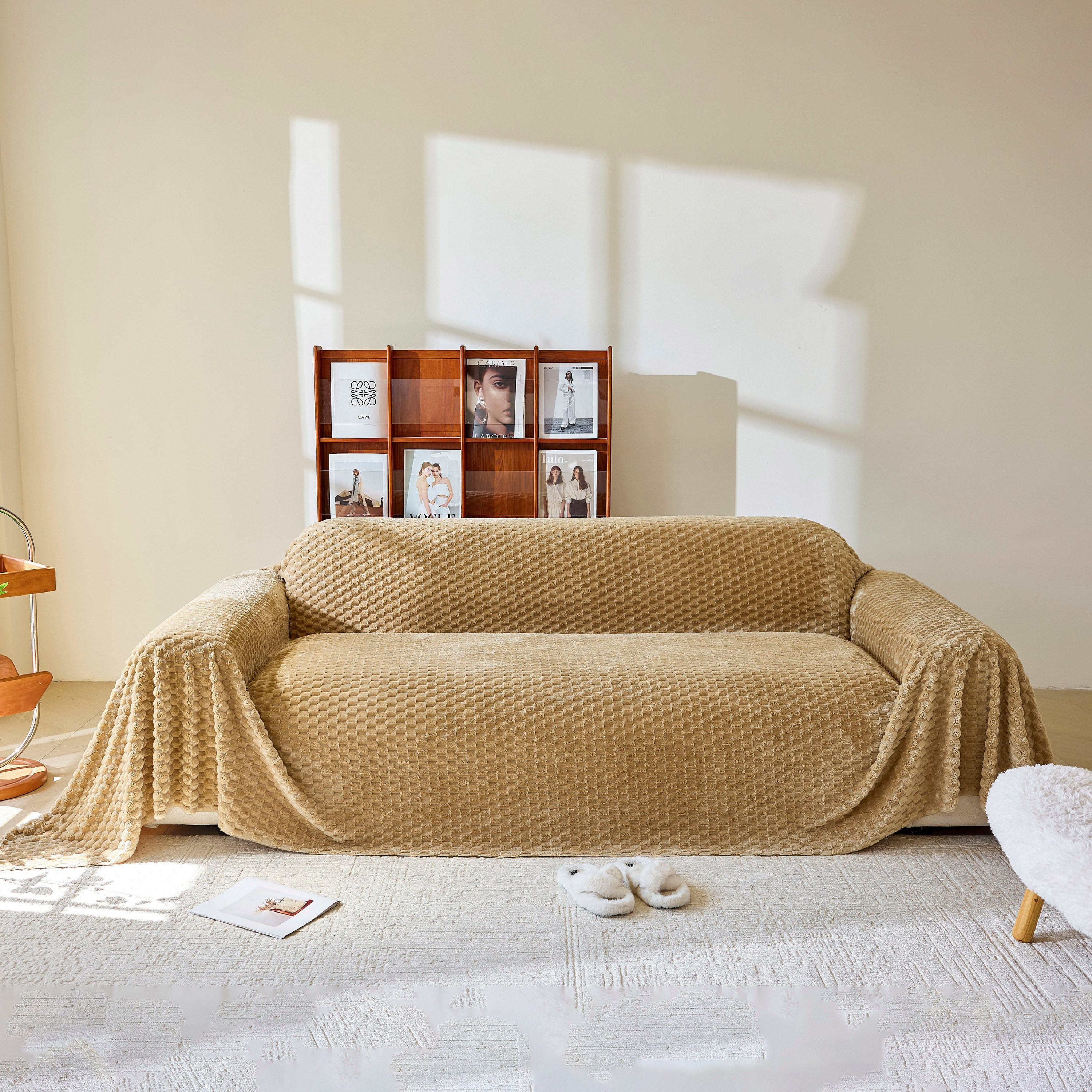 Thick Plush Non-Slip Sofa Throw Cover, Warm Soft Faux Fur Couch Protector for Winter