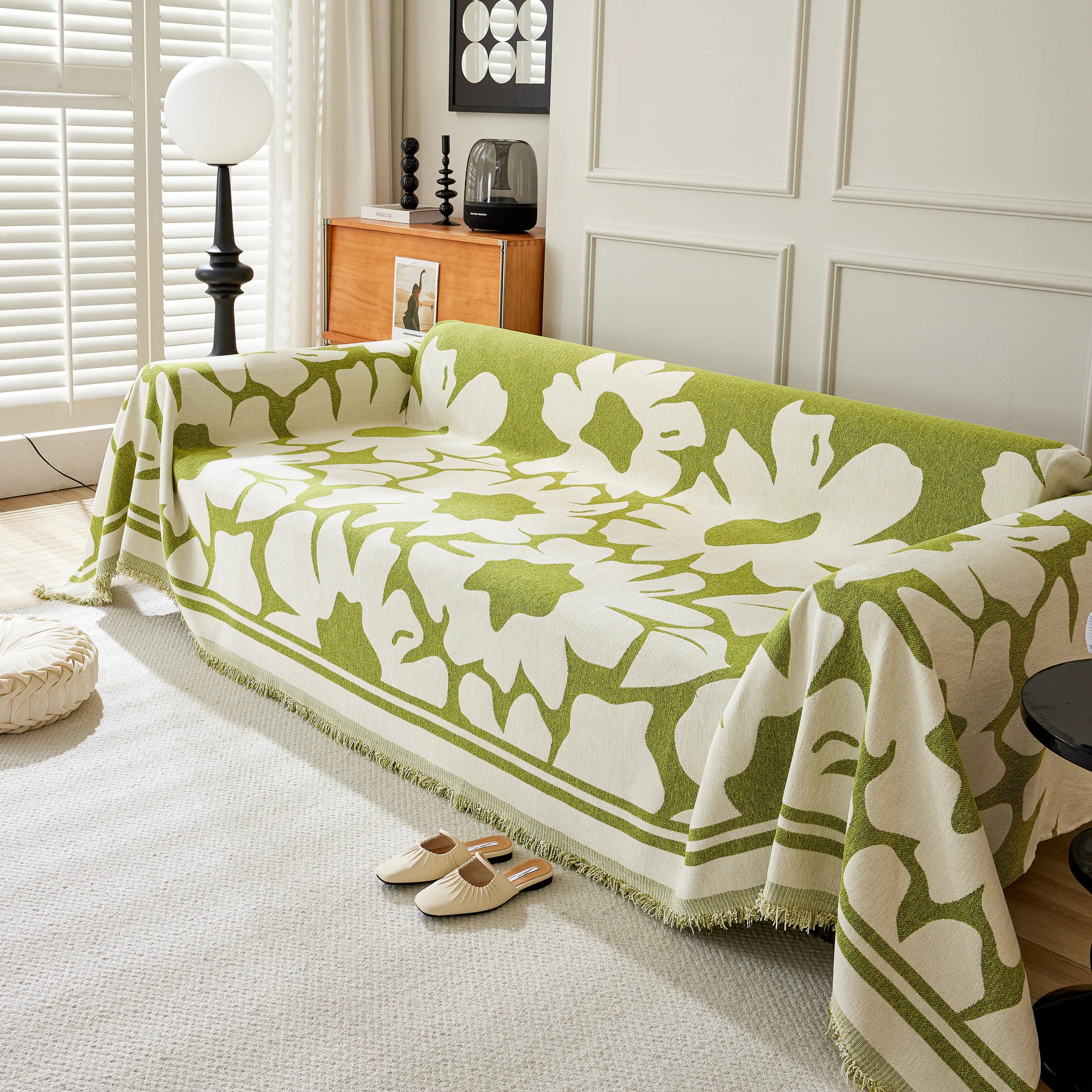 Chenille Floral Soft Thick Reversible Blanket Covers for Couch, Couch Protector Blanket Cover Sofa