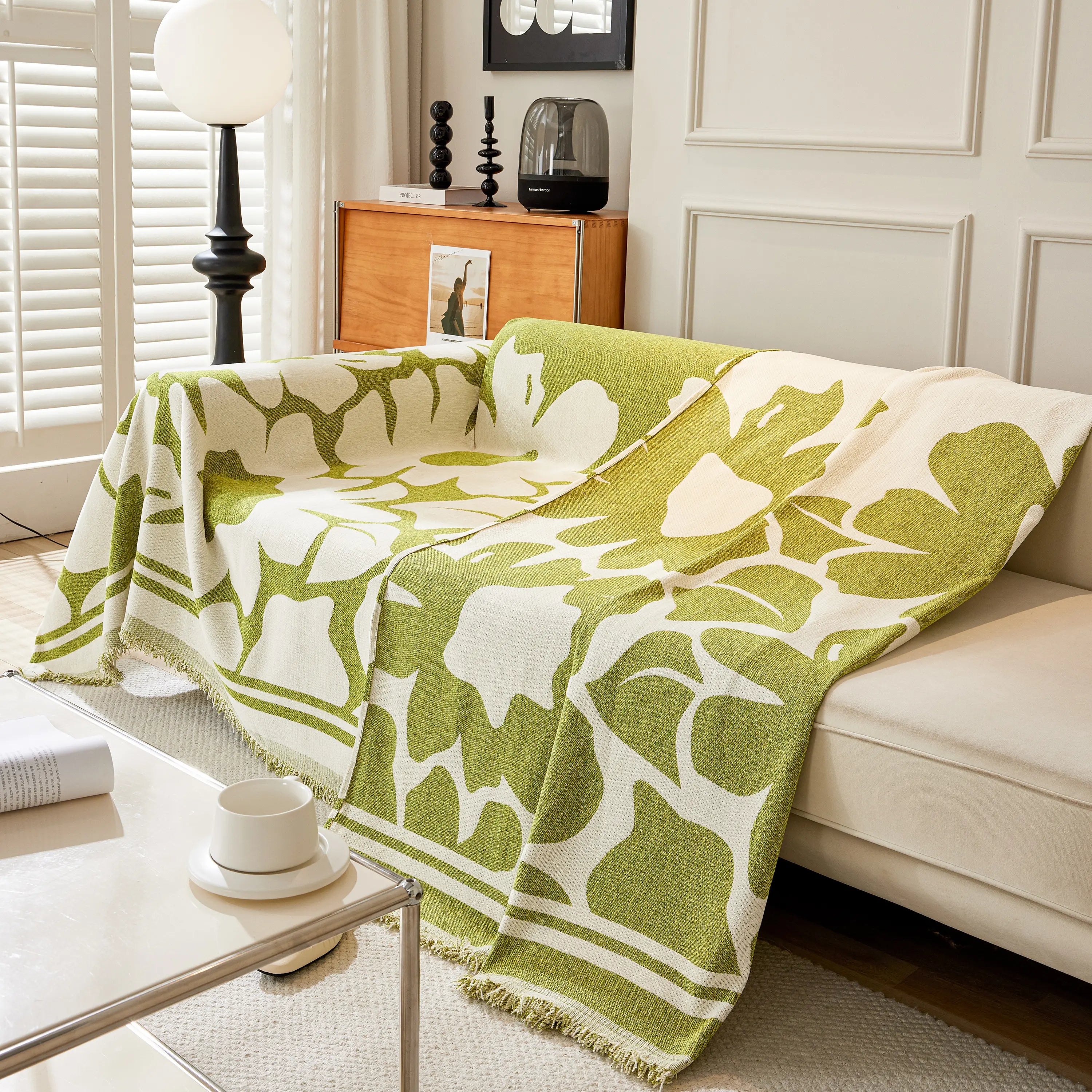Chenille Floral Soft Thick Reversible Blanket Covers for Couch, Couch Protector Blanket Cover Sofa