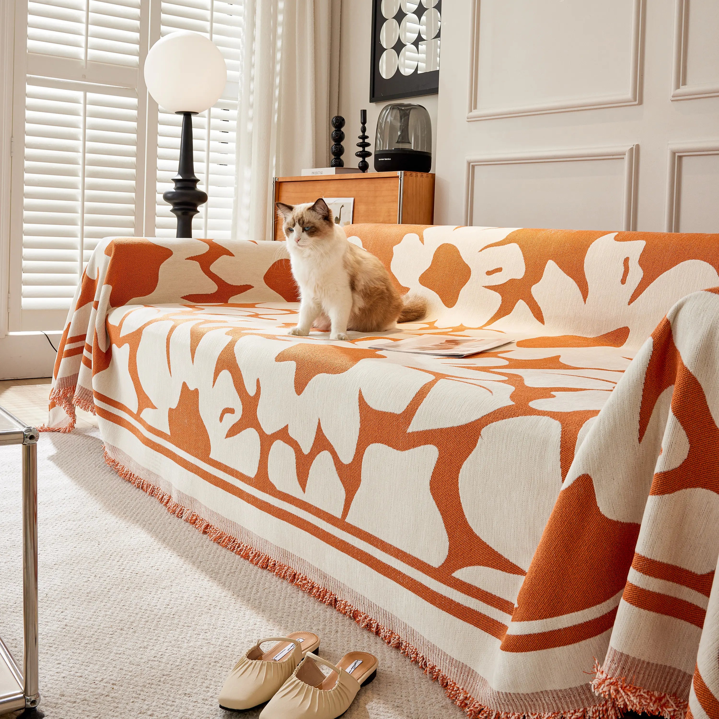 Chenille Floral Soft Thick Reversible Blanket Covers for Couch, Couch Protector Blanket Cover Sofa