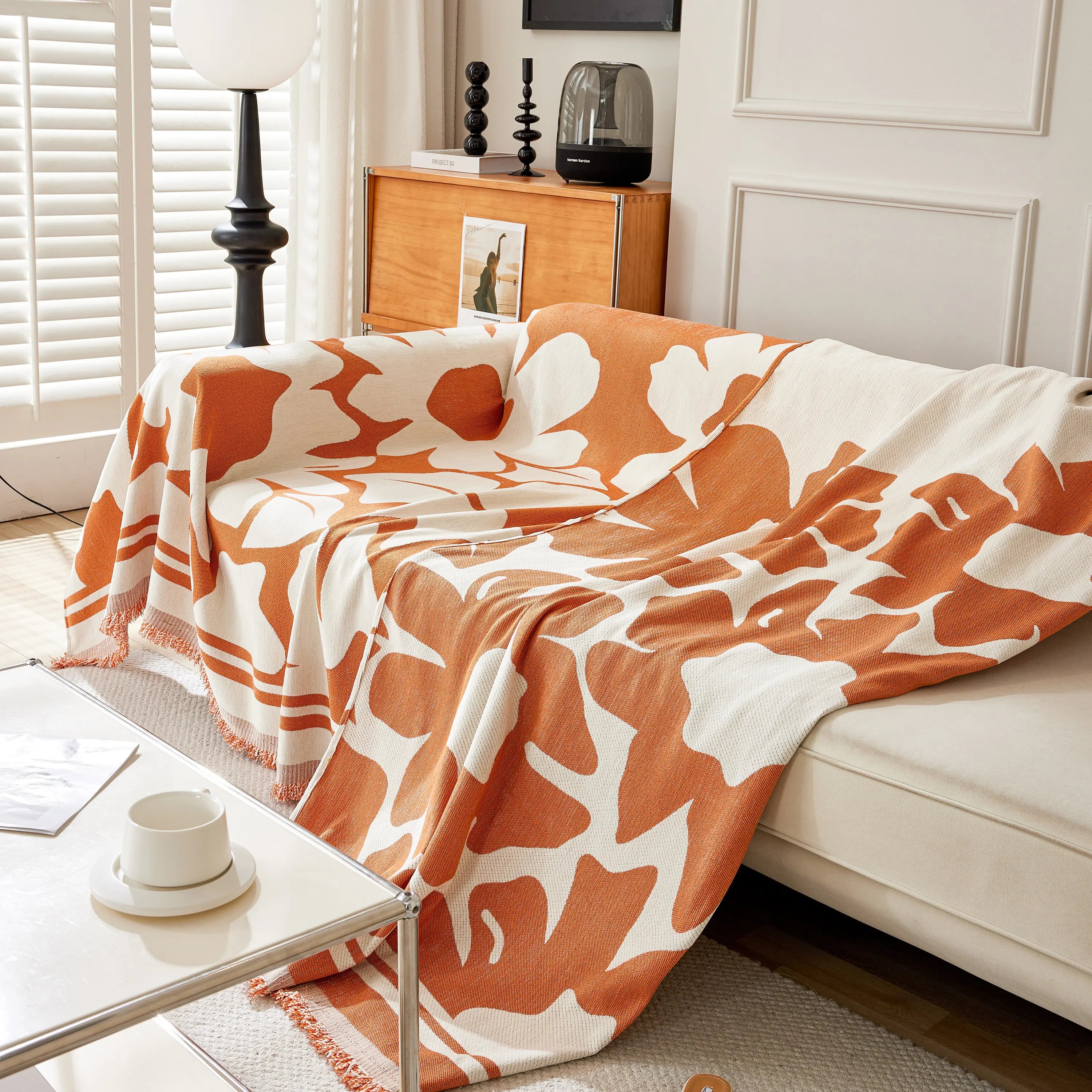 Chenille Floral Soft Thick Reversible Blanket Covers for Couch, Couch Protector Blanket Cover Sofa