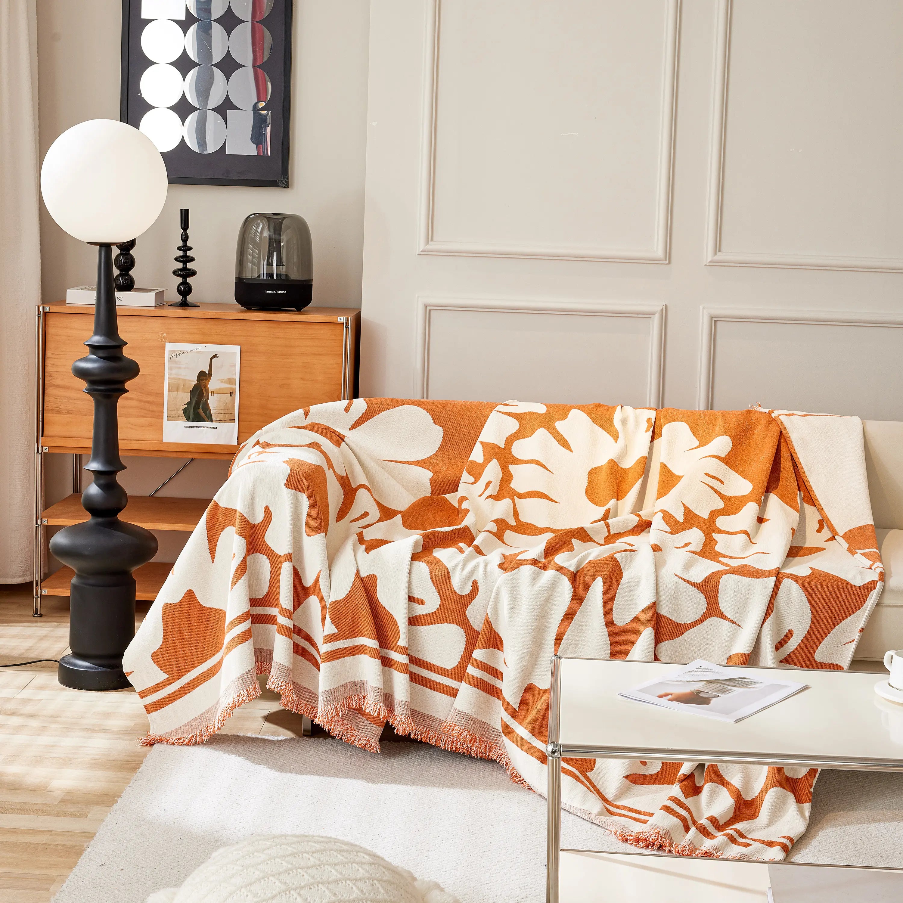 Chenille Floral Soft Thick Reversible Blanket Covers for Couch, Couch Protector Blanket Cover Sofa