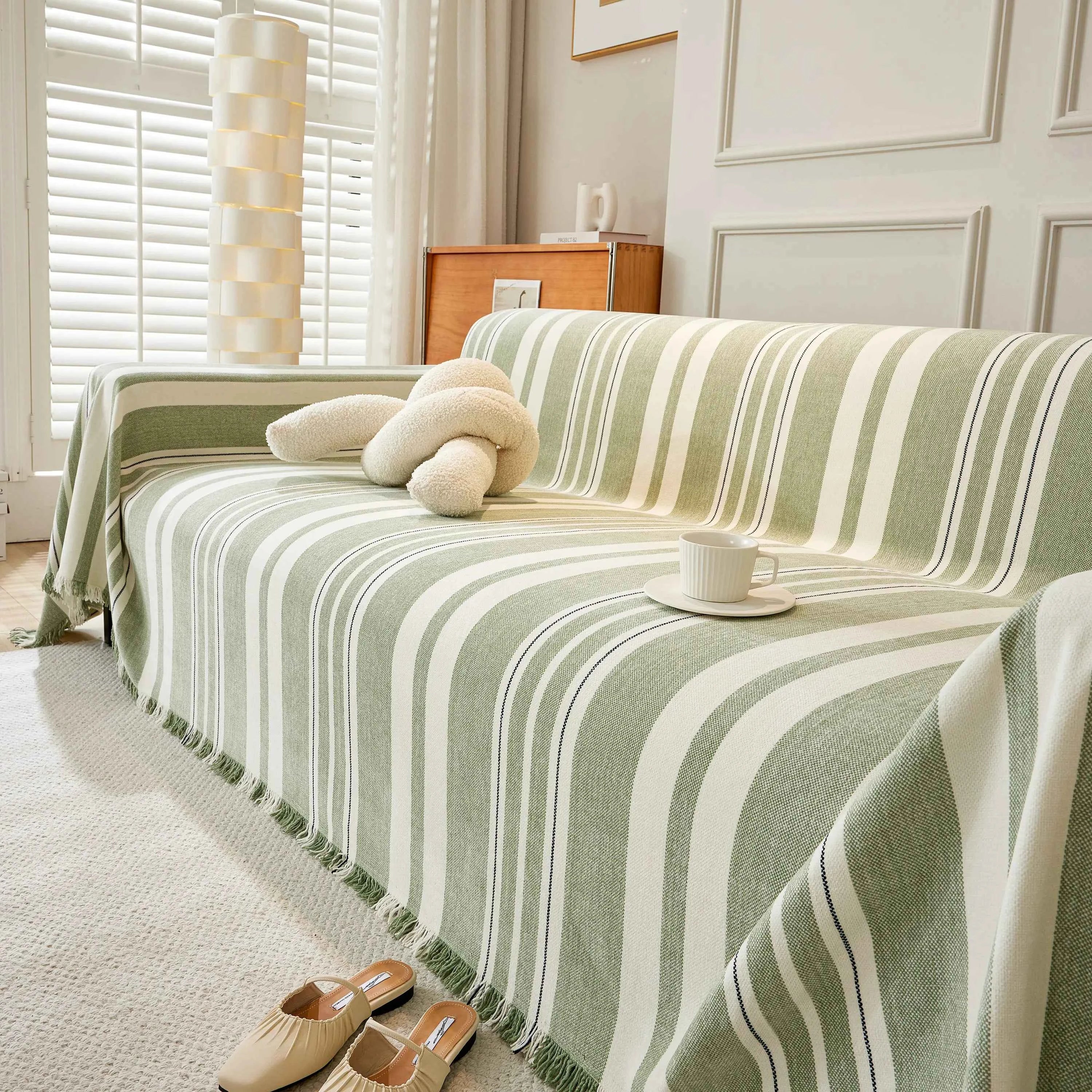 Striped Chenille Sofa Slipcover Throw, Soft Thick Washable Couch Cover Blanket