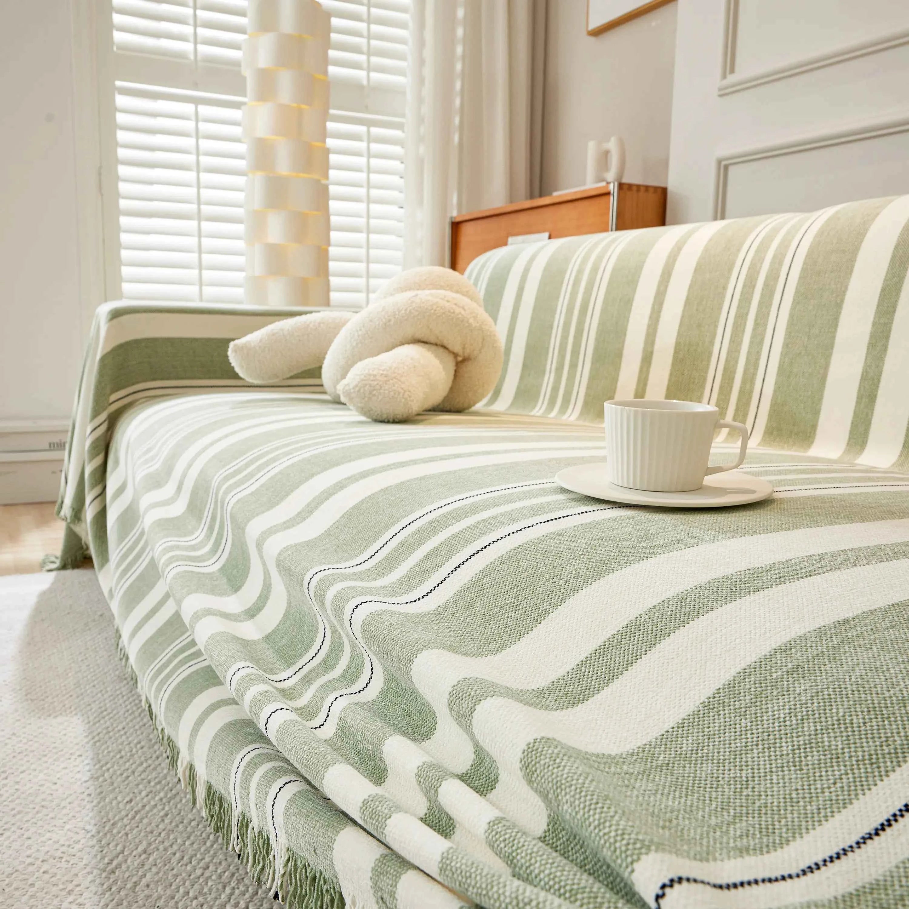 Striped Chenille Sofa Slipcover Throw, Soft Thick Washable Couch Cover Blanket