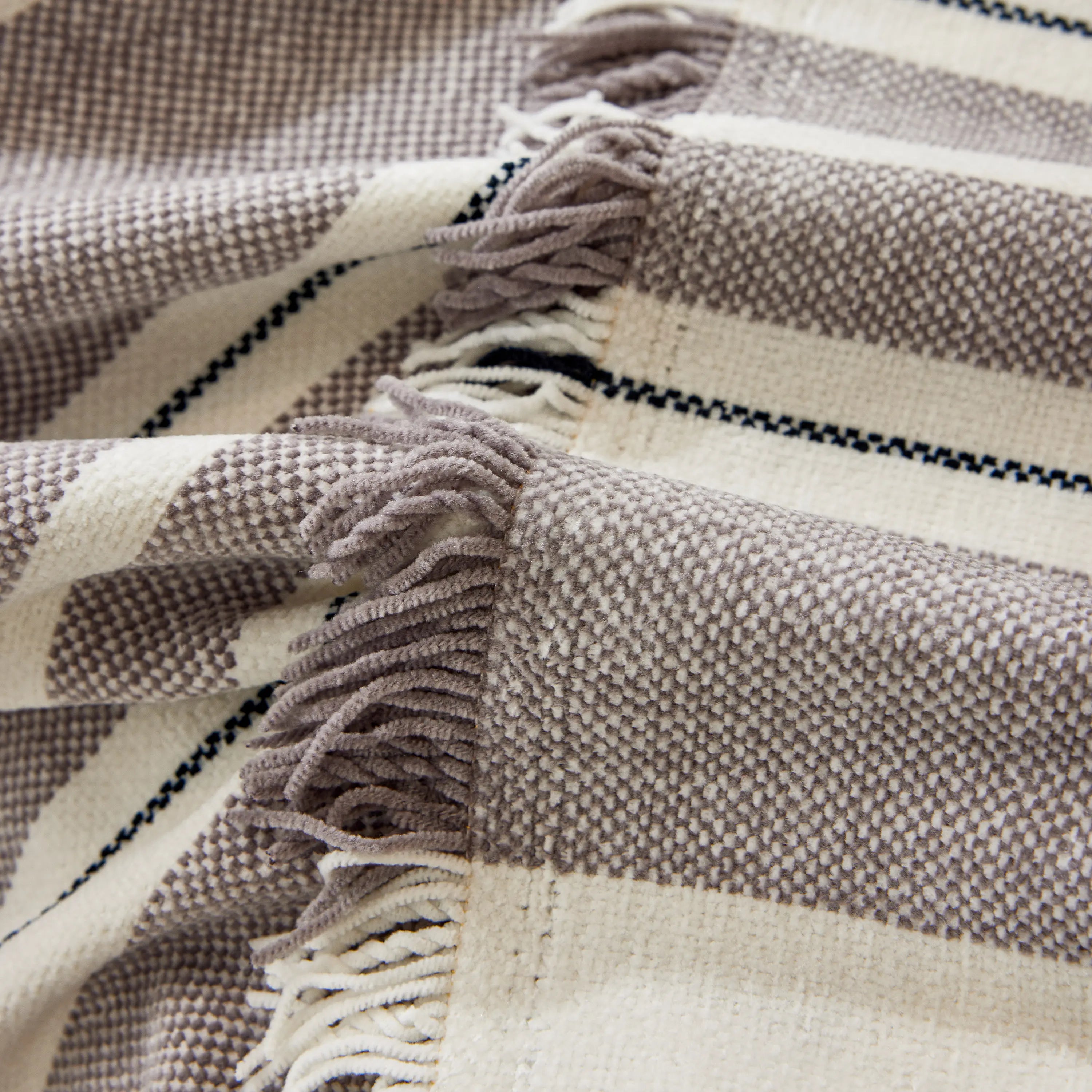 Striped Chenille Sofa Slipcover Throw, Soft Thick Washable Couch Cover Blanket