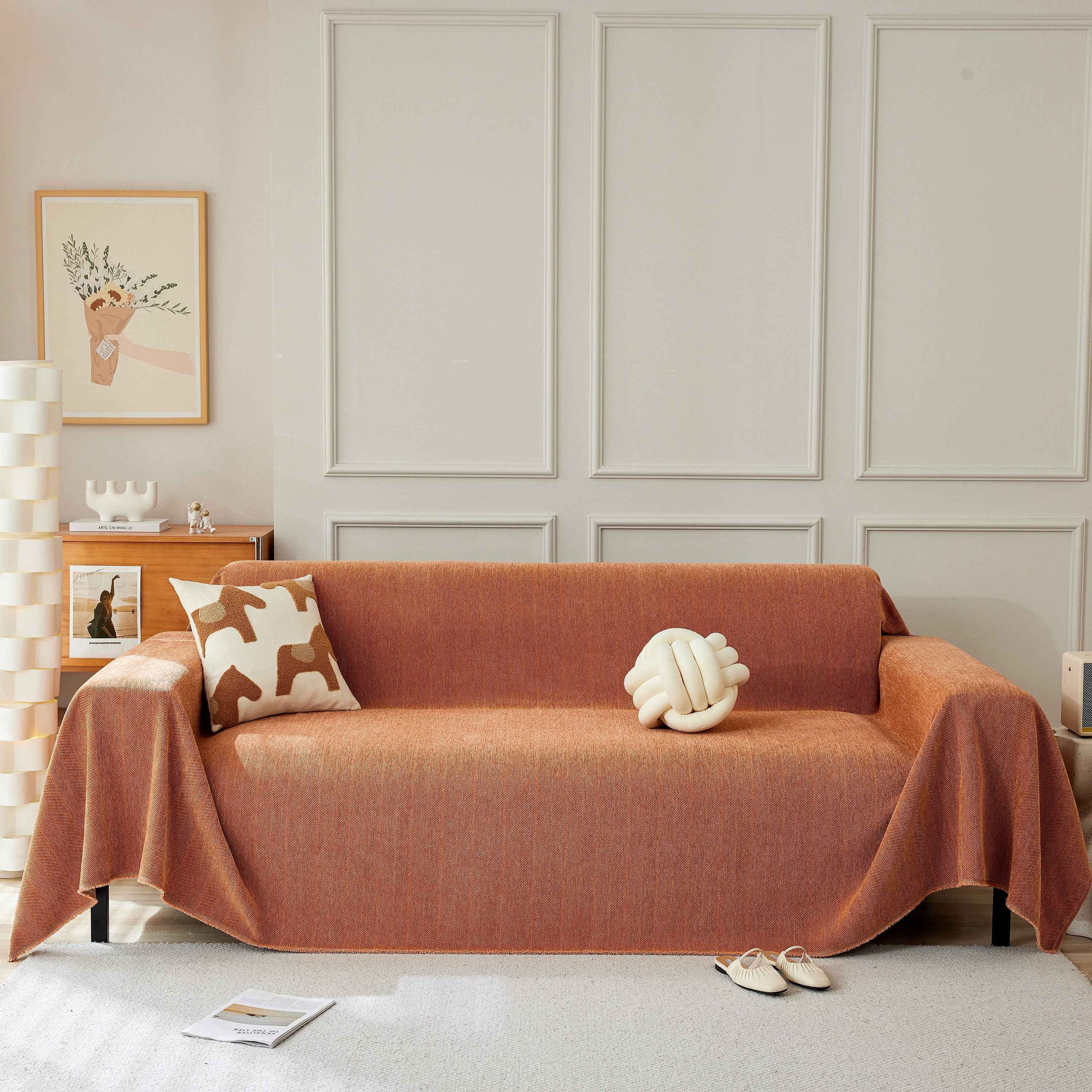 Herringbone Oversized Chenille Couch Throw Cover Sofa Slipcovers Couch Covers for Sectional Couches