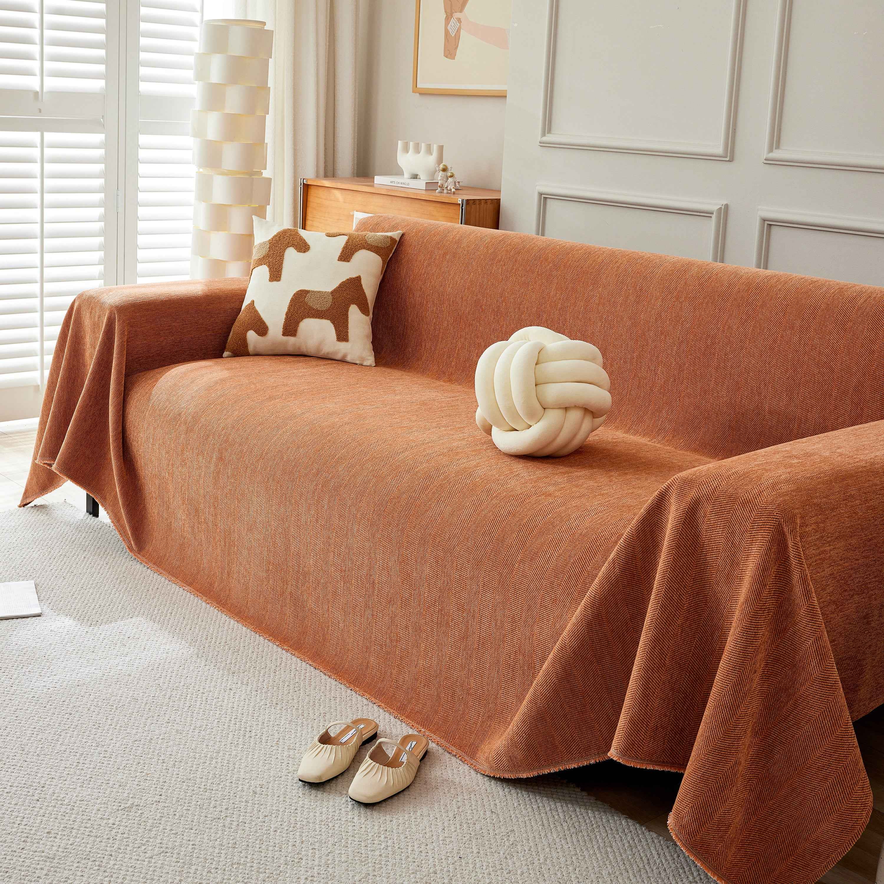 Herringbone Oversized Chenille Couch Throw Cover Sofa Slipcovers Couch Covers for Sectional Couches