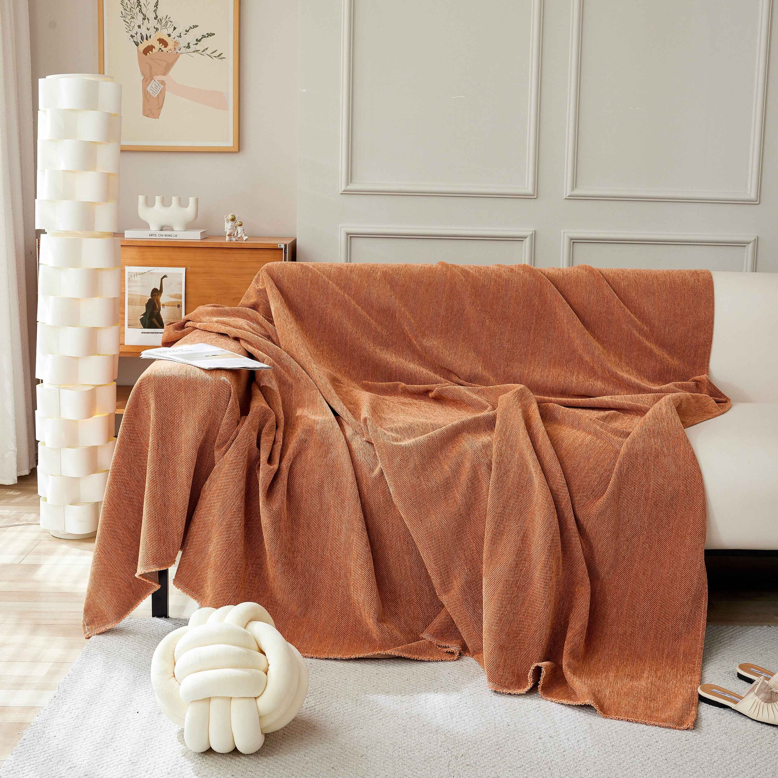 Herringbone Oversized Chenille Couch Throw Cover Sofa Slipcovers Couch Covers for Sectional Couches