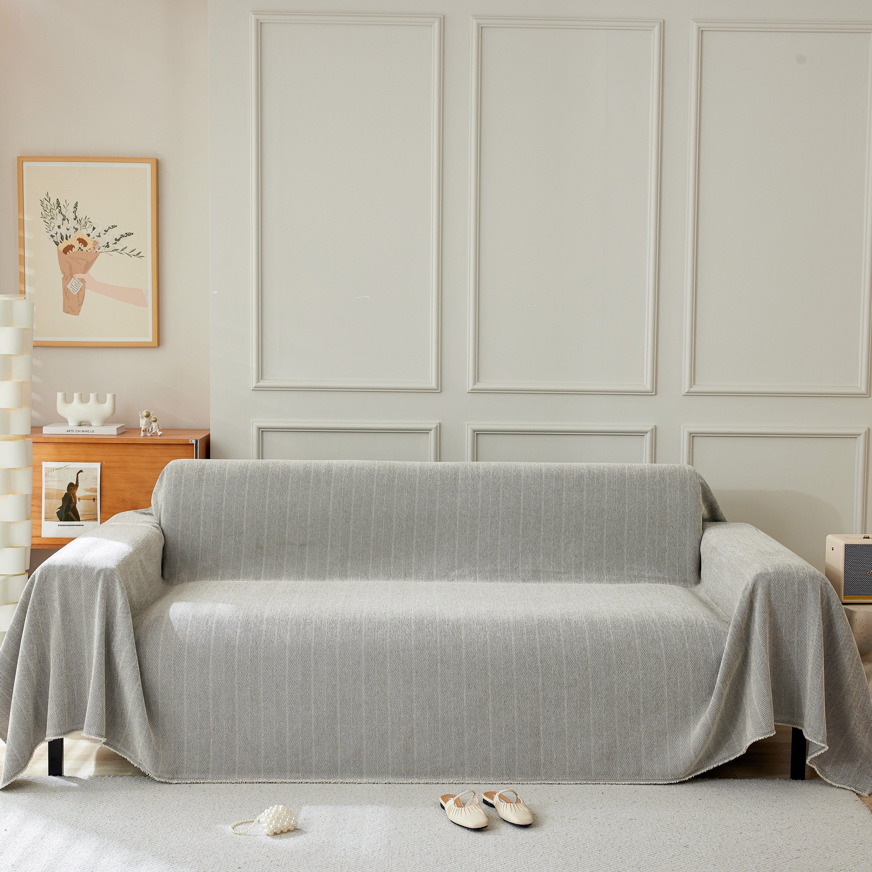 Herringbone Oversized Chenille Couch Throw Cover Sofa Slipcovers Couch Covers for Sectional Couches