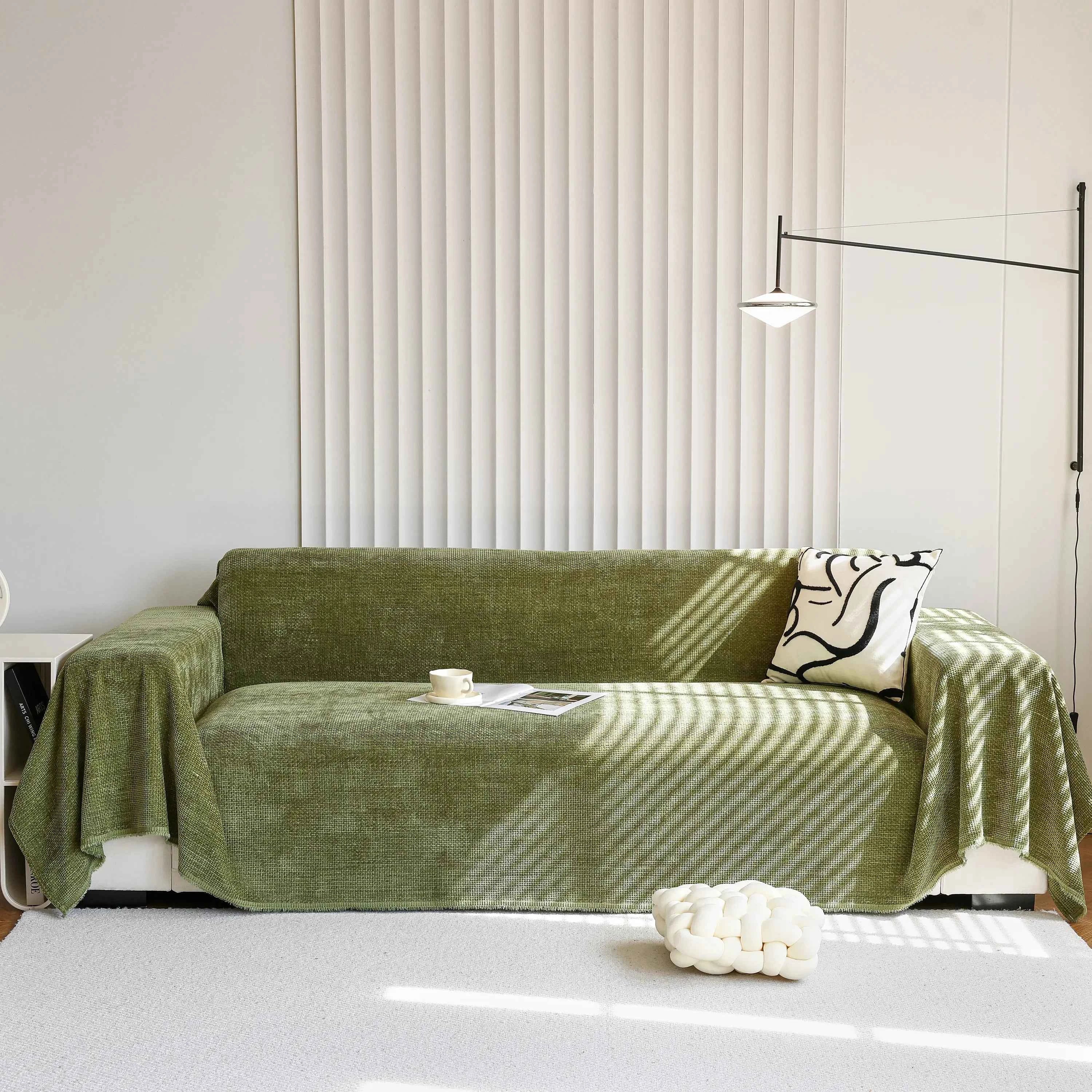 Chenille Thickened Solid Couch Blanket Throws, Reversible Couch Covers for Sectional Couches