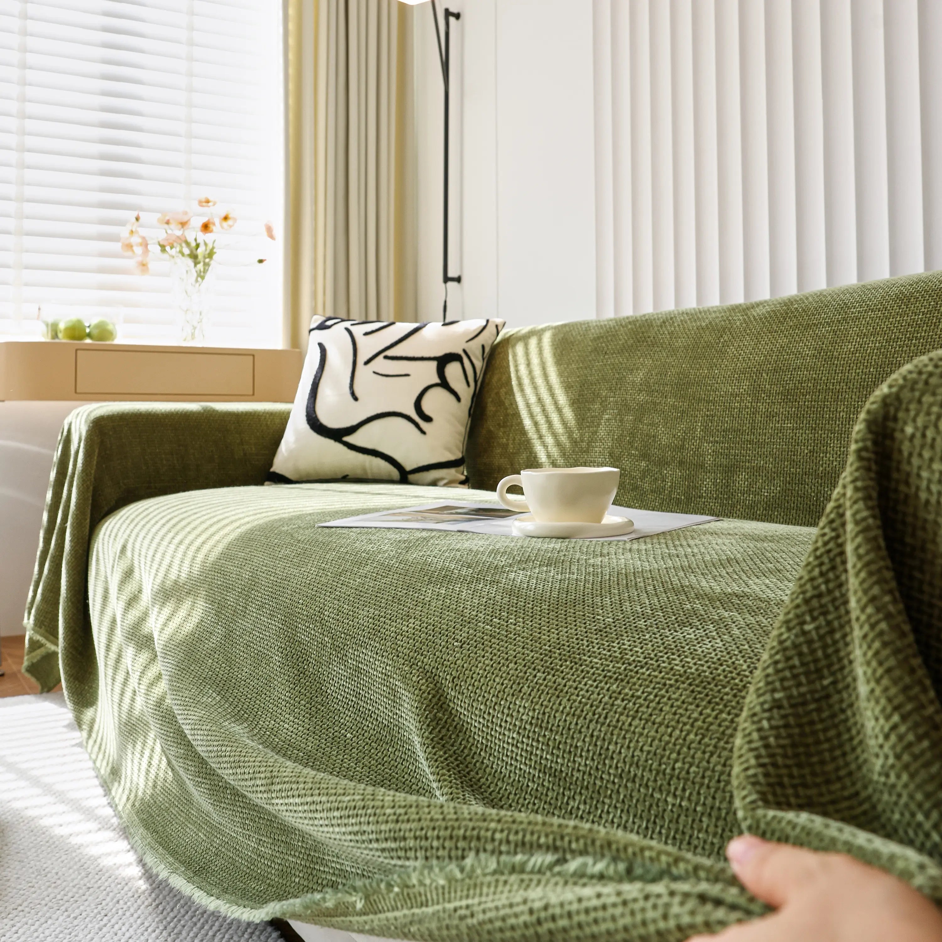 Chenille Thickened Solid Couch Blanket Throws, Reversible Couch Covers for Sectional Couches