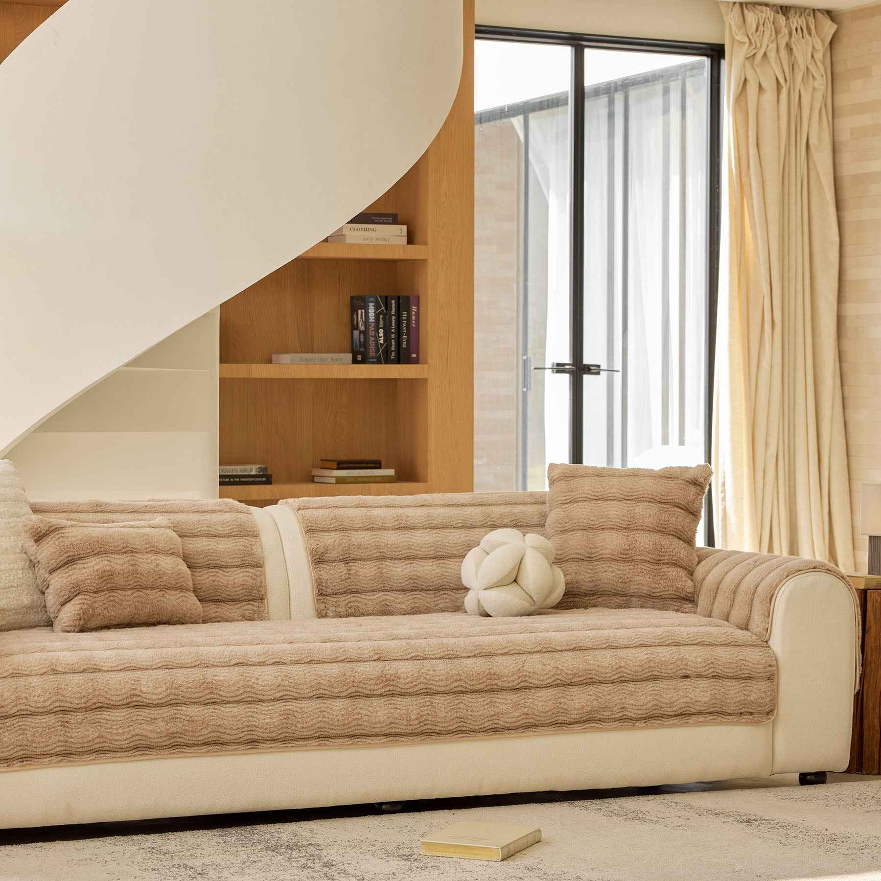 Plush Faux Rabbit Fur Sofa Cover, Warm Non-Slip Couch Protector for Leather Sofas
