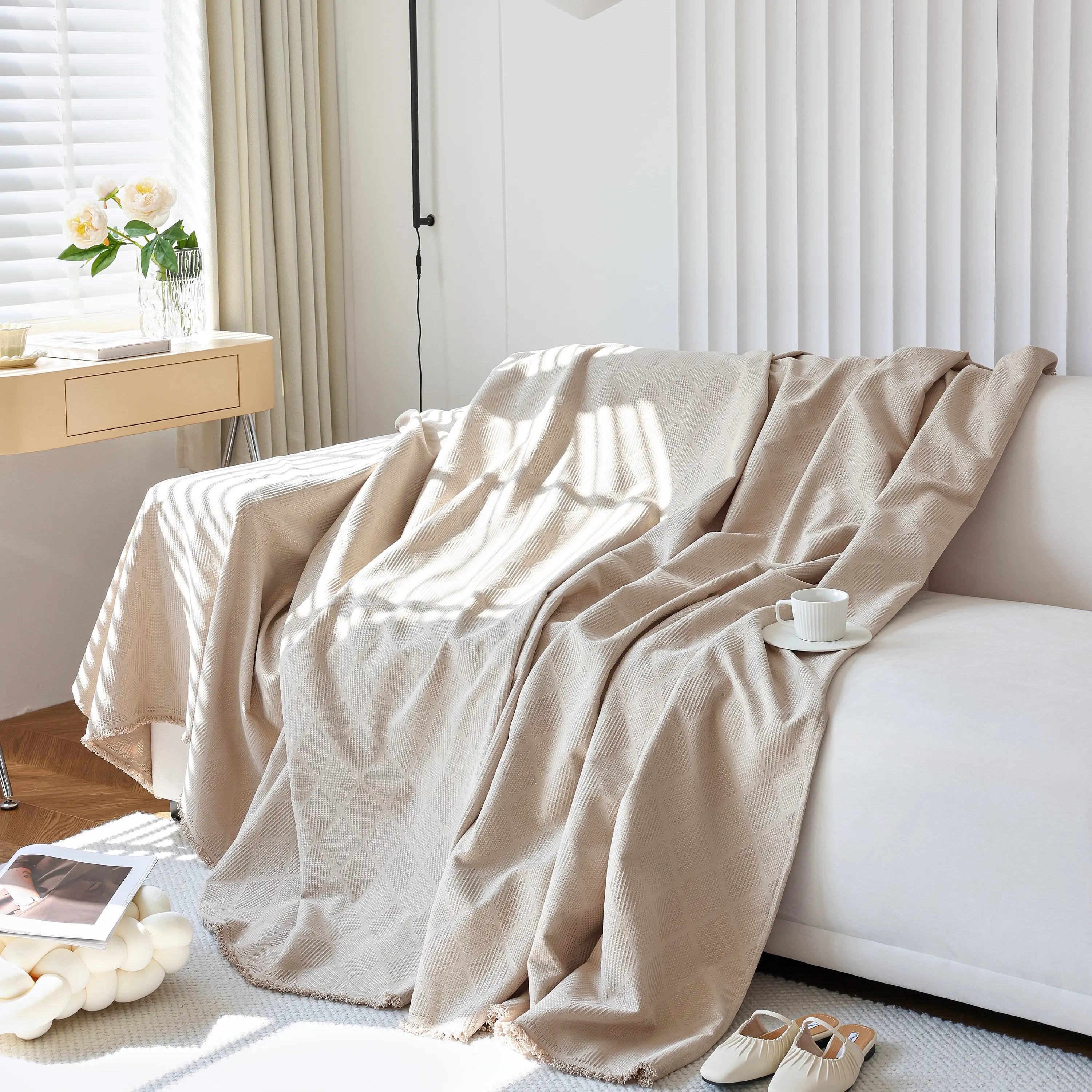 Textured Chenille Sofa Cover Throw, Soft Washable Couch Blanket Protector for Pets