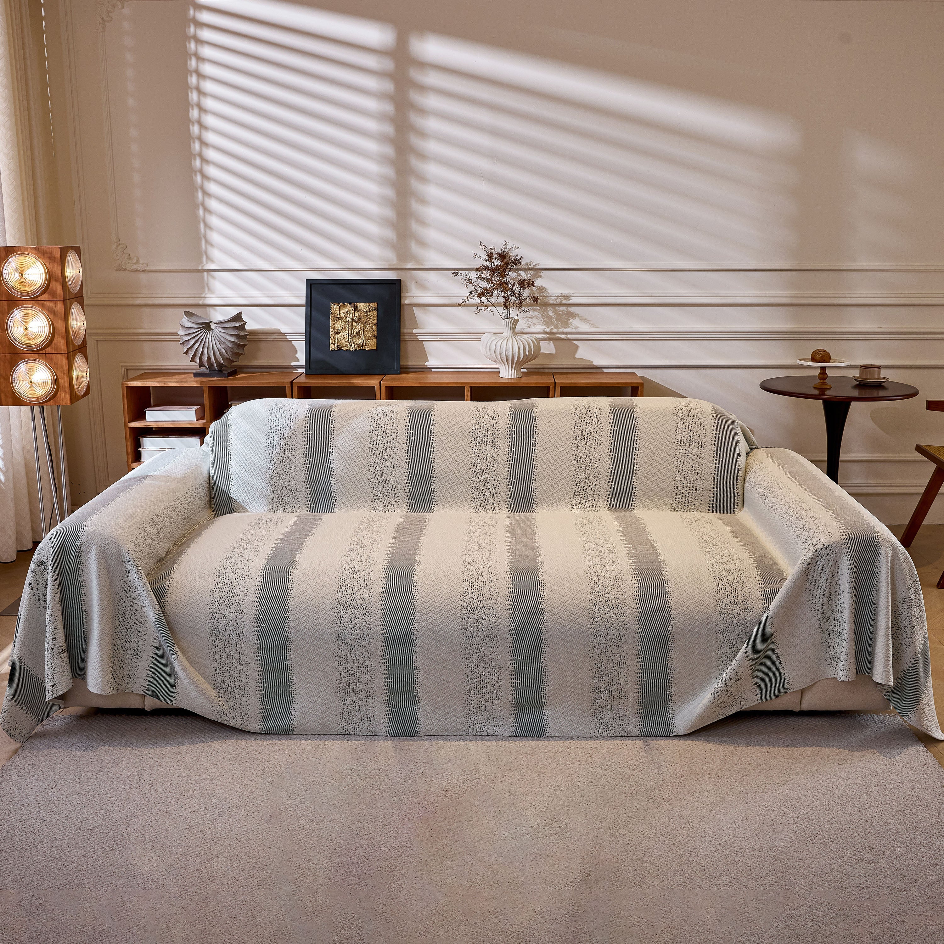 Modern Striped Couch Protector Blanket, Furniture Slipcover for L Shaped Sectionals