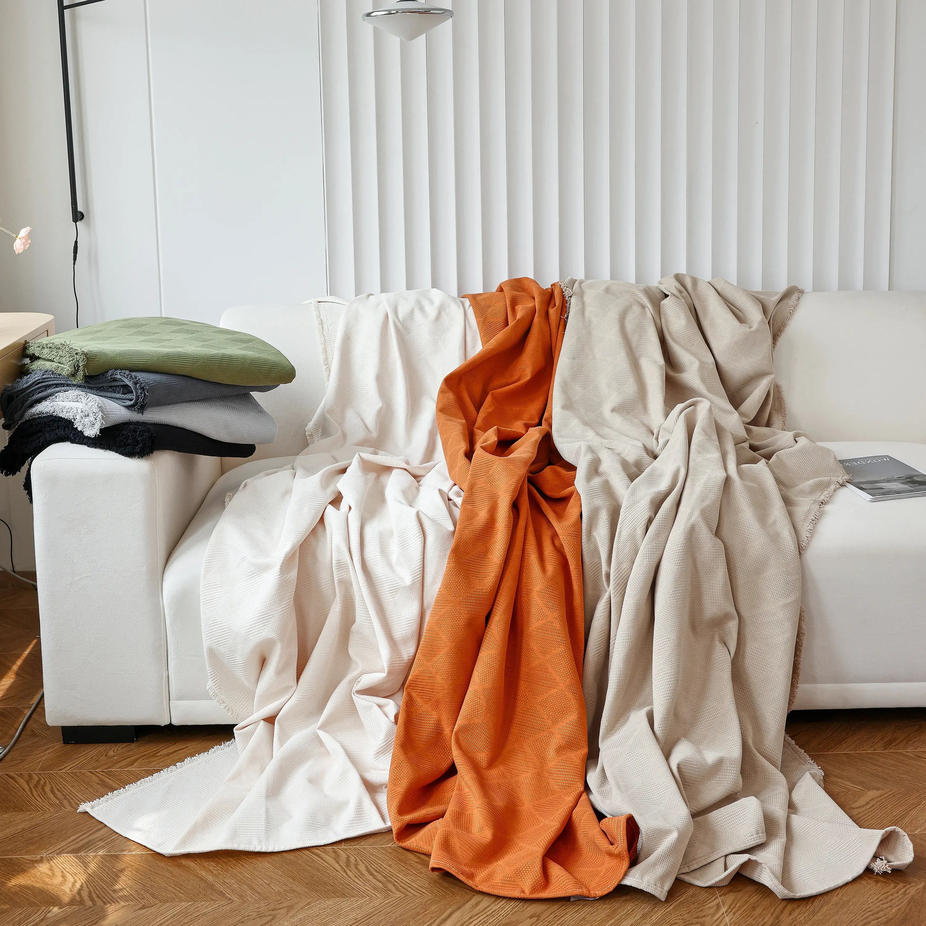 Textured Chenille Sofa Cover Throw, Soft Washable Couch Blanket Protector for Pets