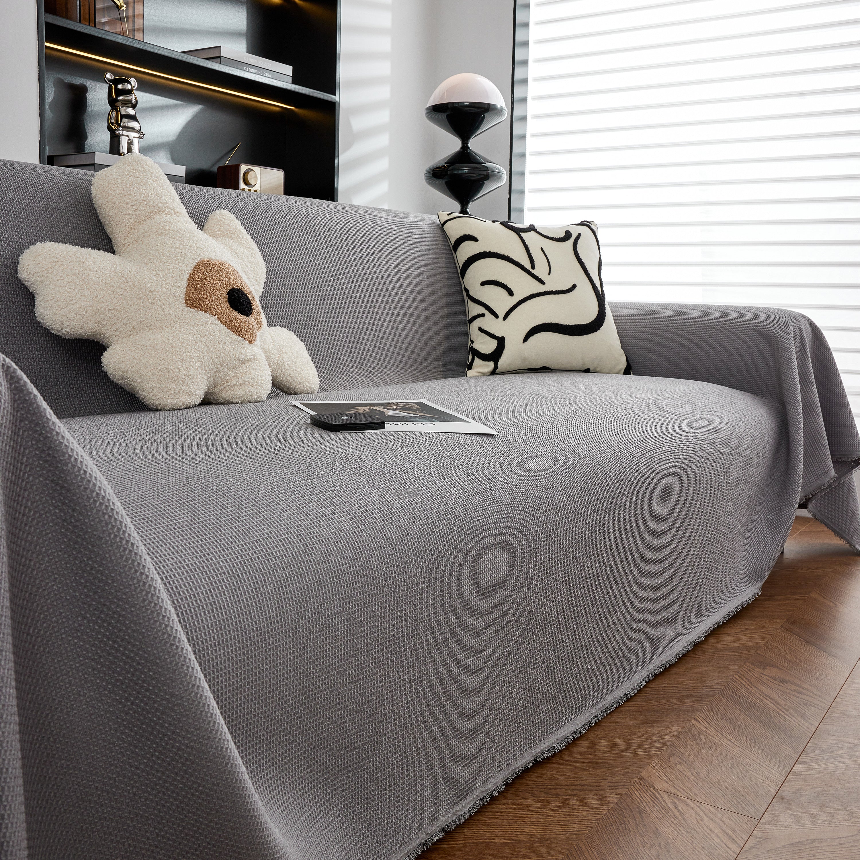 Waterproof Waffle Lattice Sofa Throw, Sofa Towel Cover for Couches, Simple Sofa Cover Blanket