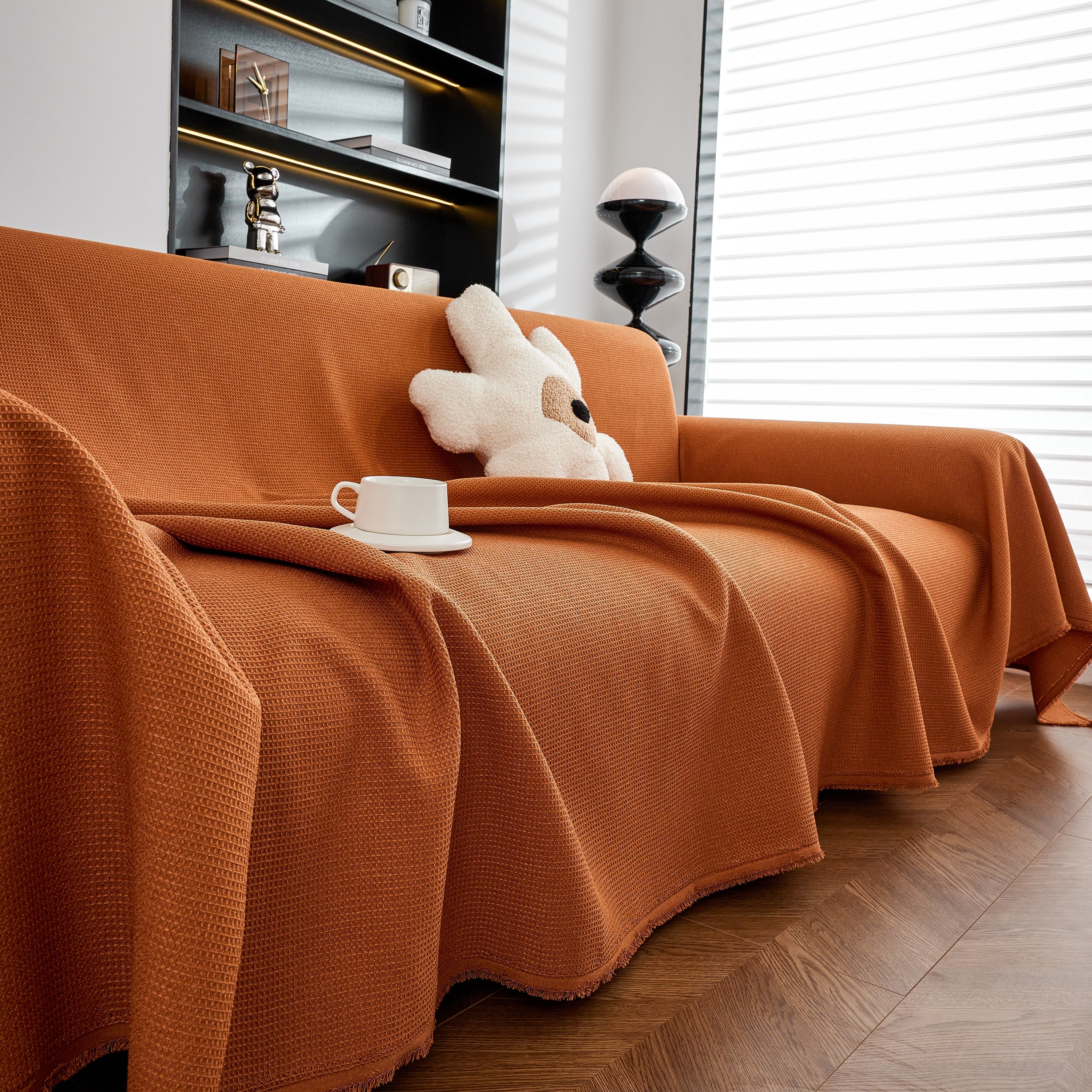 Waterproof Waffle Lattice Sofa Throw, Sofa Towel Cover for Couches, Simple Sofa Cover Blanket