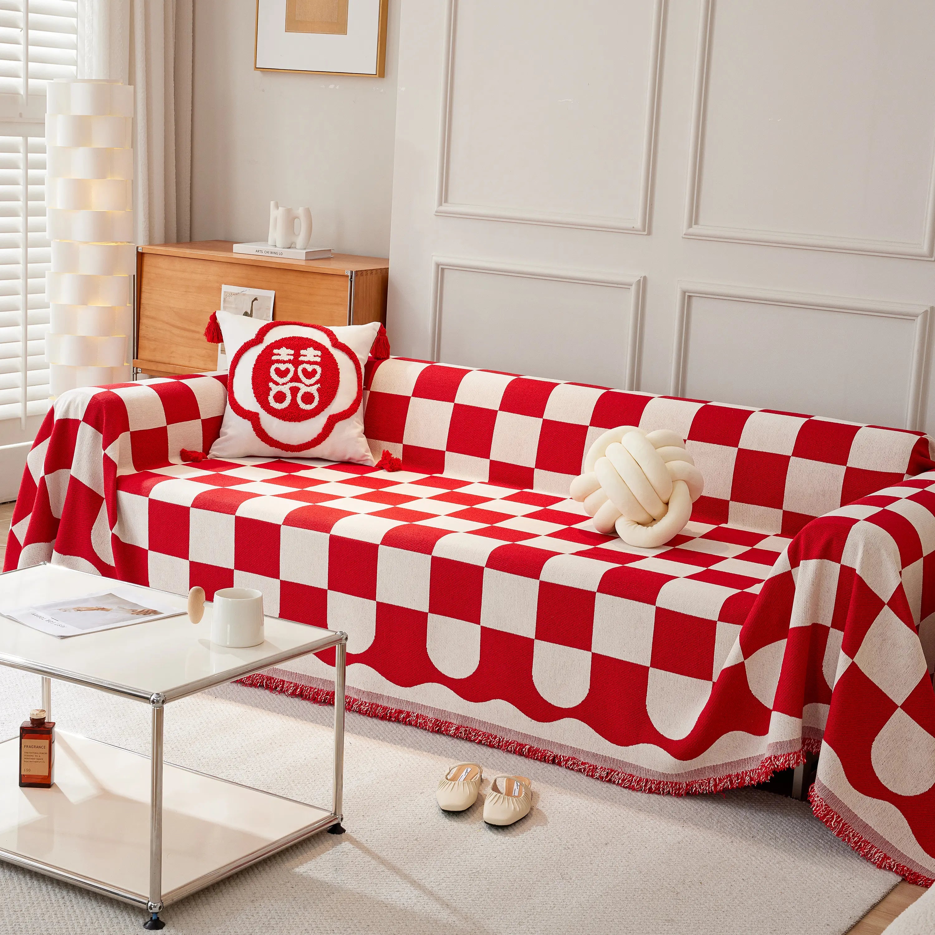 Chenille Plaid Couch Covers for Couches, Sectional Couch Covers, Stylish Sofa Throw Blanket