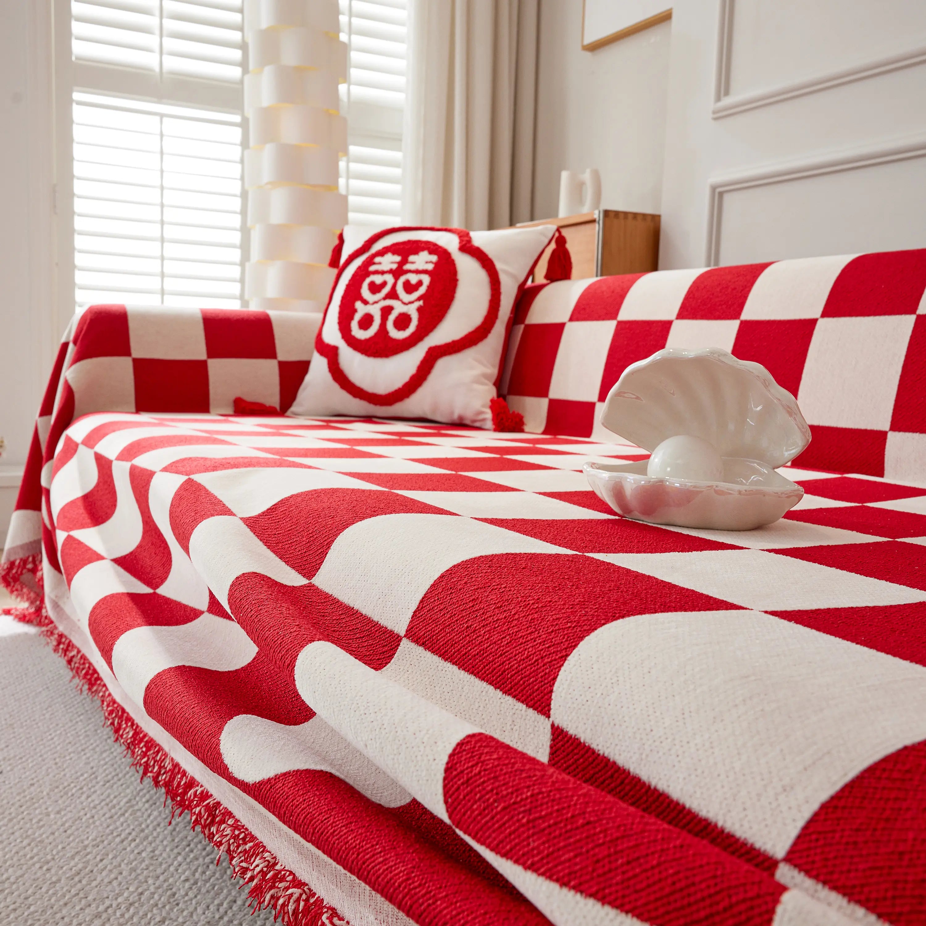 Chenille Plaid Couch Covers for Couches, Sectional Couch Covers, Stylish Sofa Throw Blanket