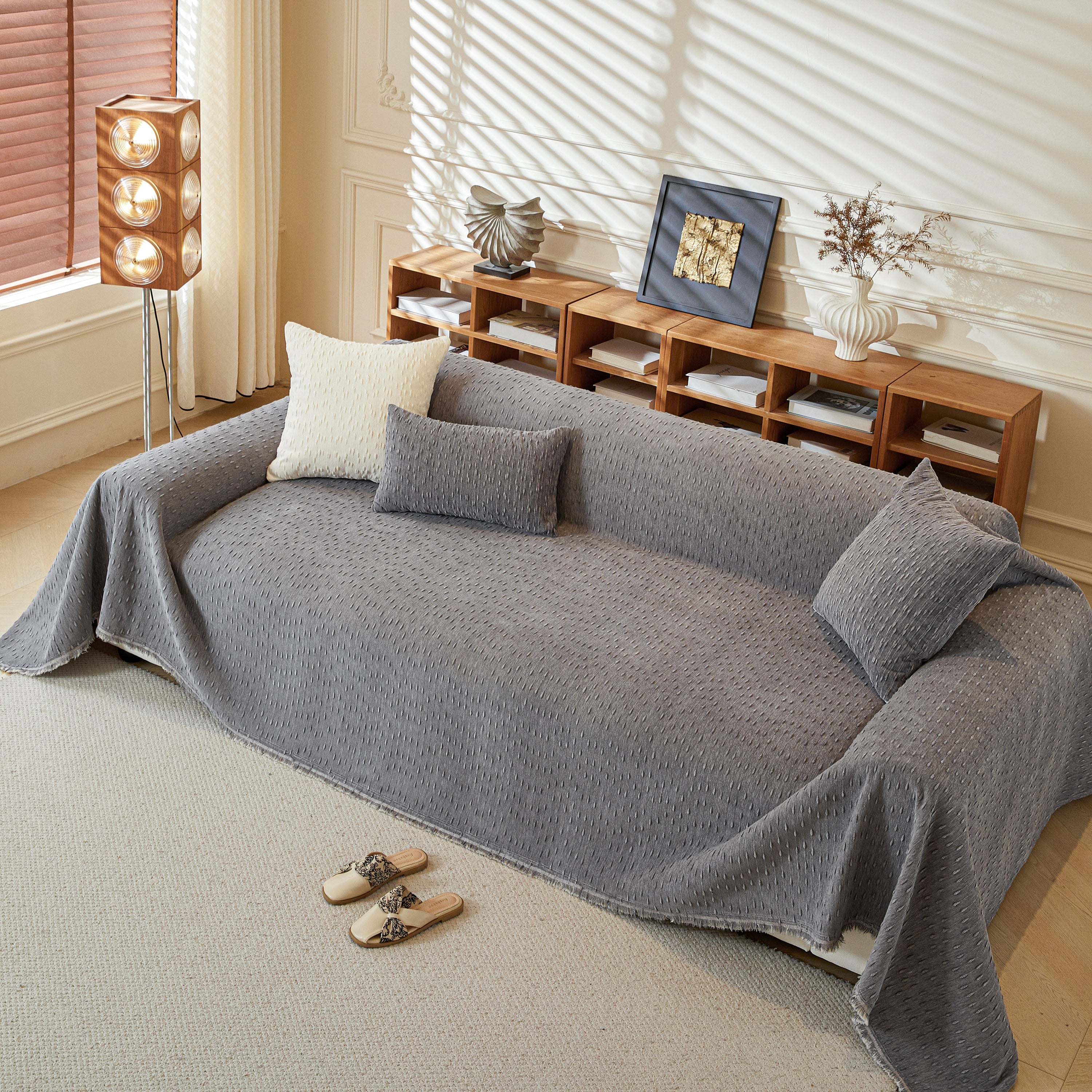 Textured Throw Blanket with 3D Dobby Weave, Minimalist Furniture Protector for Couch