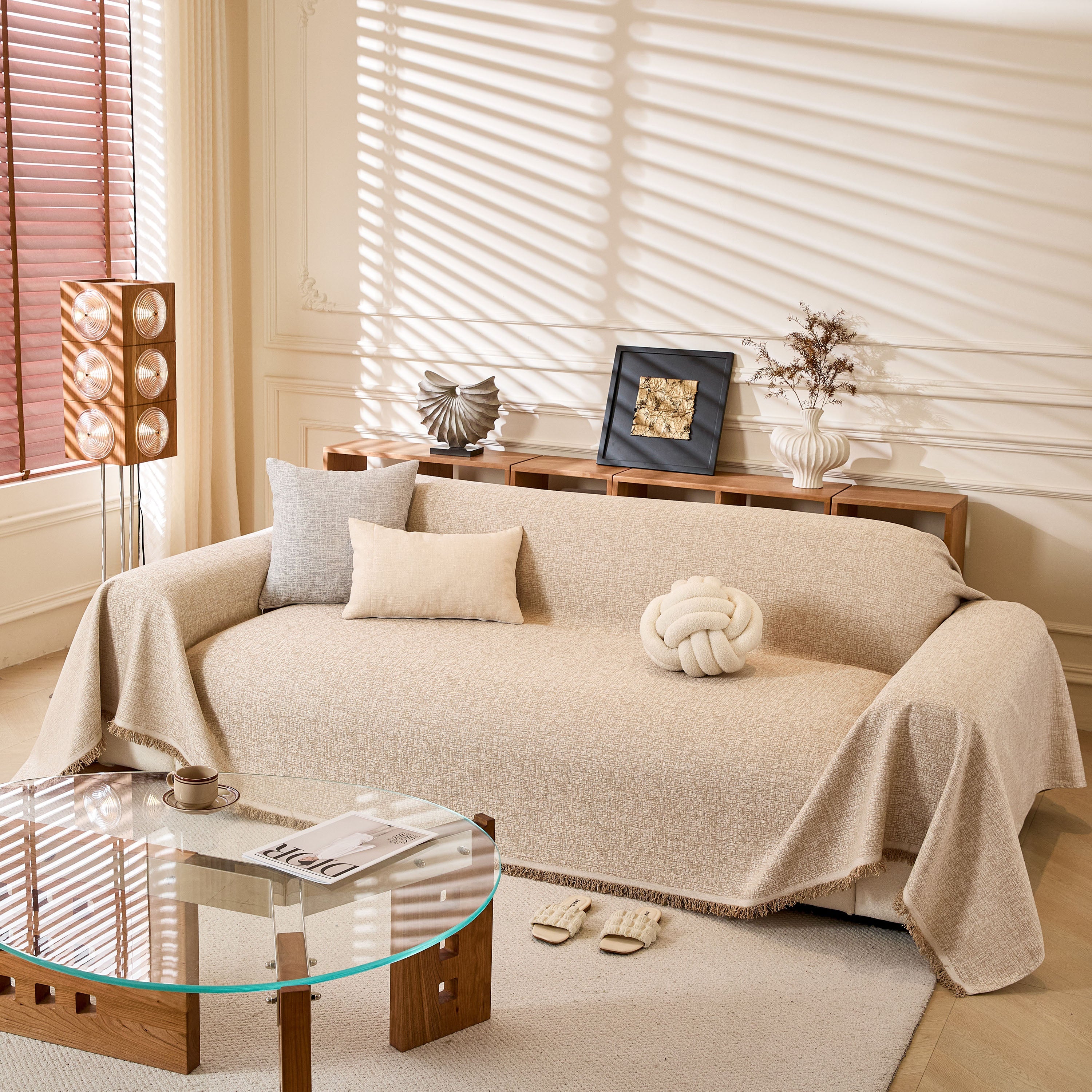 Natural Textured Linen Couch Cover, Breathable & Hypoallergenic Furniture Protector