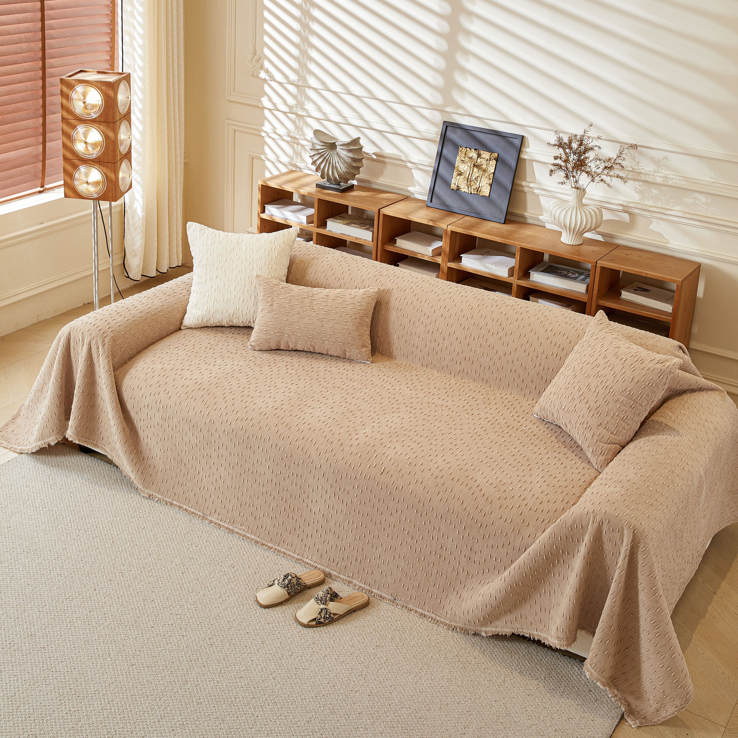 Textured Throw Blanket with 3D Dobby Weave, Minimalist Furniture Protector for Couch