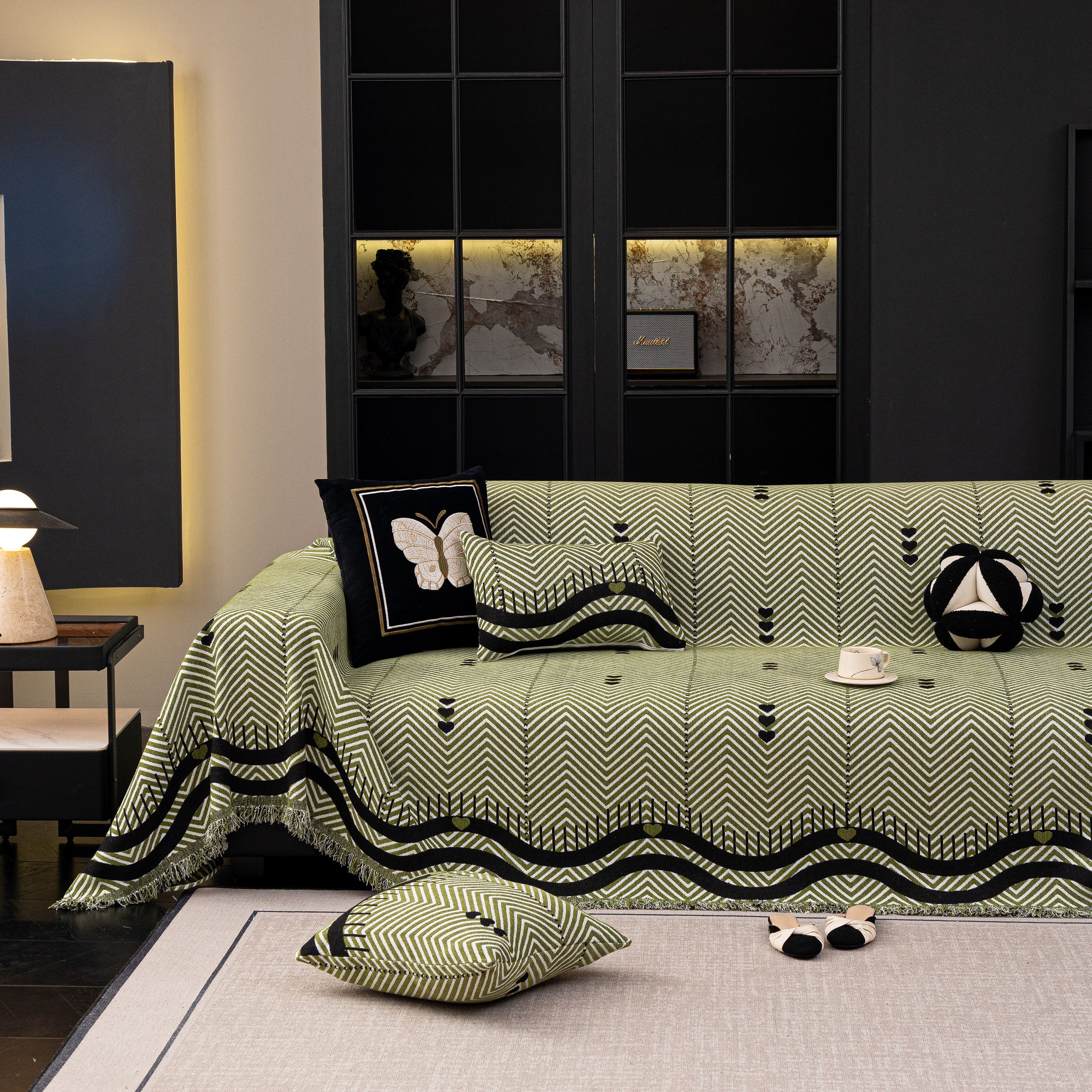 Chenille Sofa Throw Cover, Textured Chevron Decorative Couch Blanket for Living Room