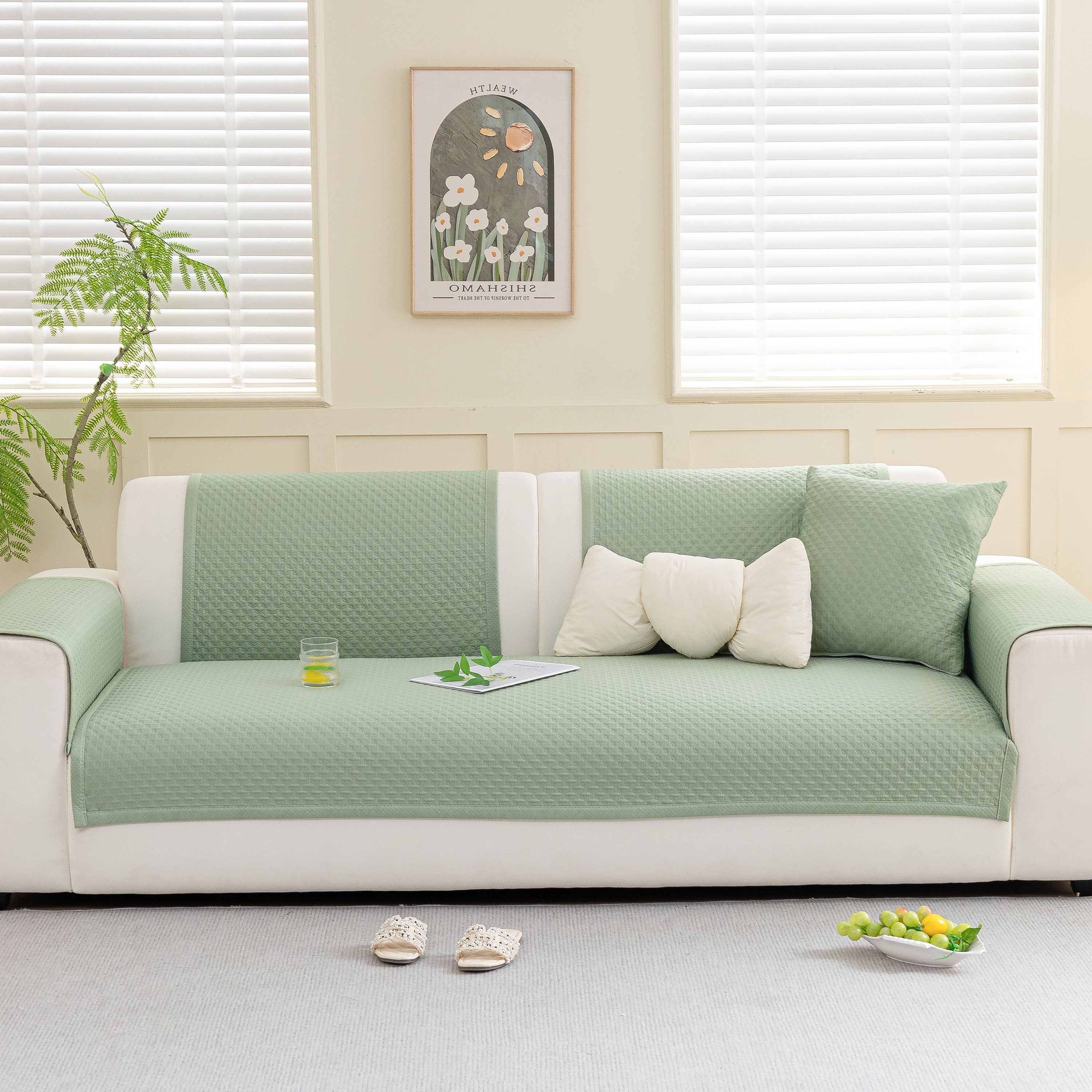 Non-Slip Diamond Quilted Sofa Cover, Separate Pieces Sectional Couch Protector