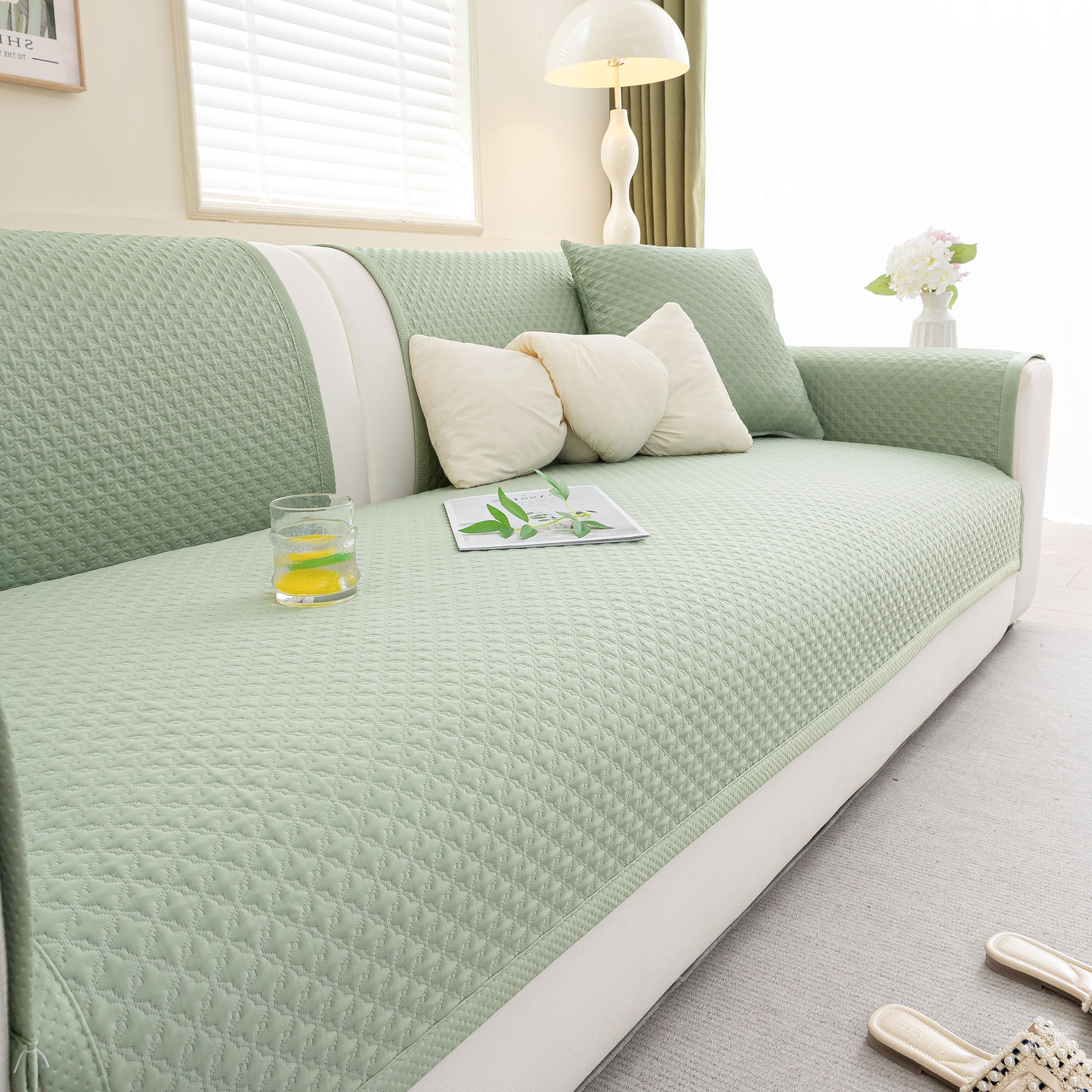 Non-Slip Diamond Quilted Sofa Cover, Separate Pieces Sectional Couch Protector