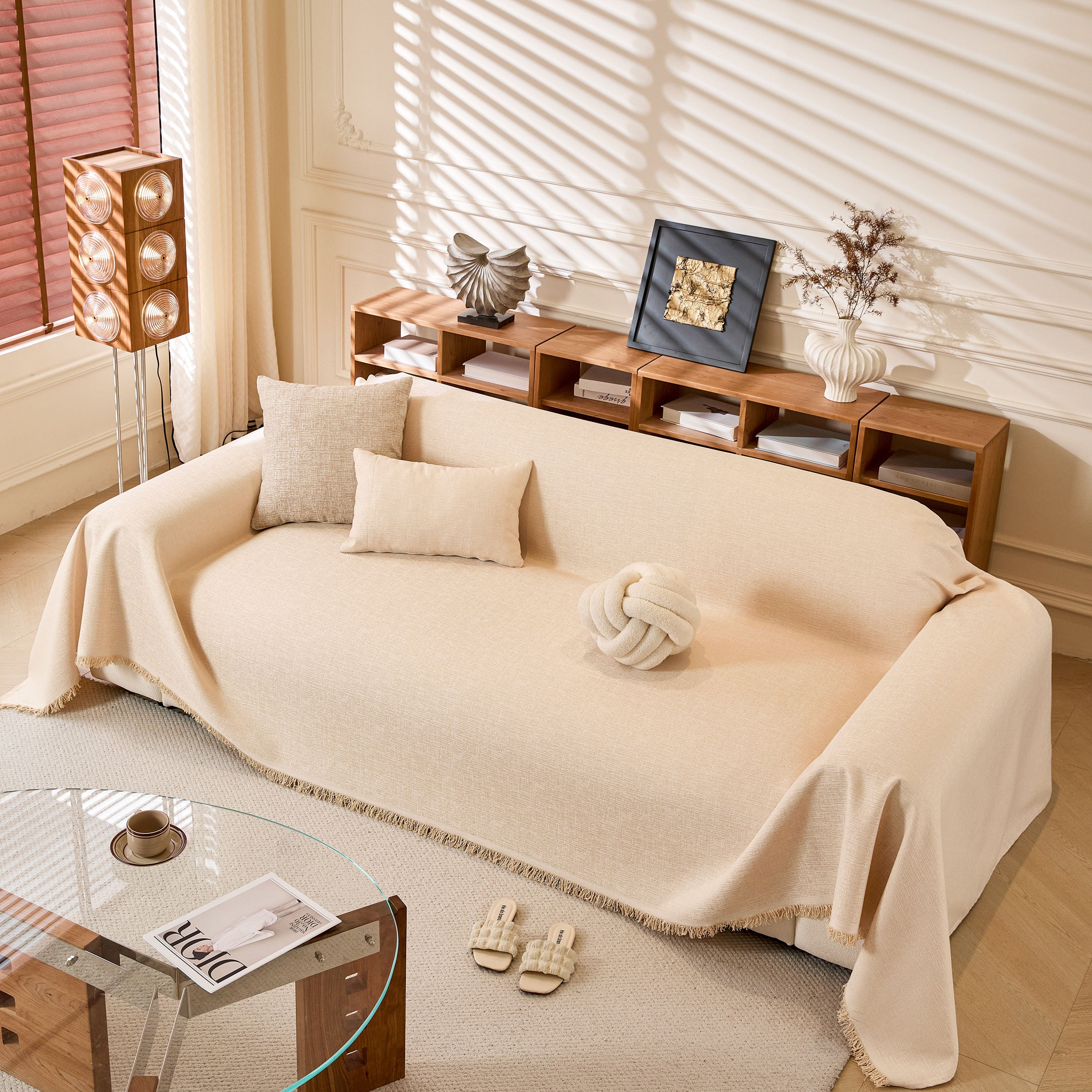 Natural Textured Linen Couch Cover, Breathable & Hypoallergenic Furniture Protector