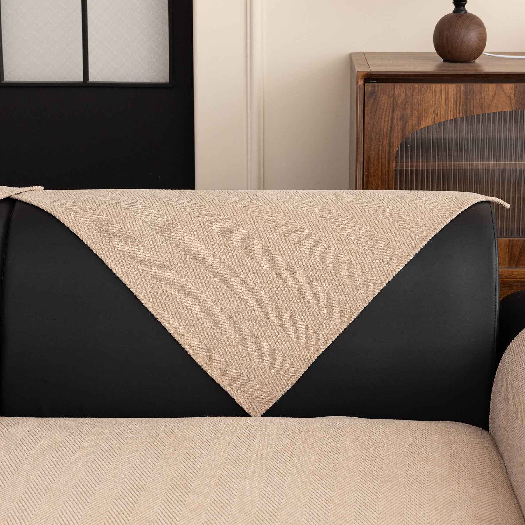 Chenille Textured Herringbone Sofa Cover, Non-Slip Couch Protector for Pets & Kids