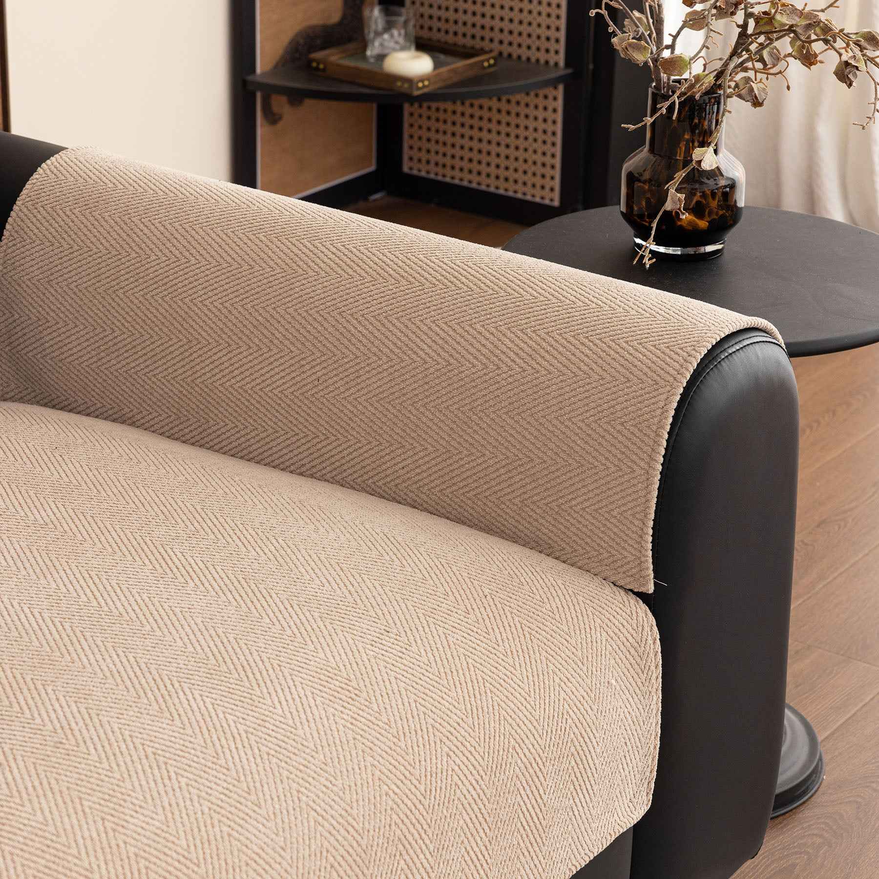 Chenille Textured Herringbone Sofa Cover, Non-Slip Couch Protector for Pets & Kids
