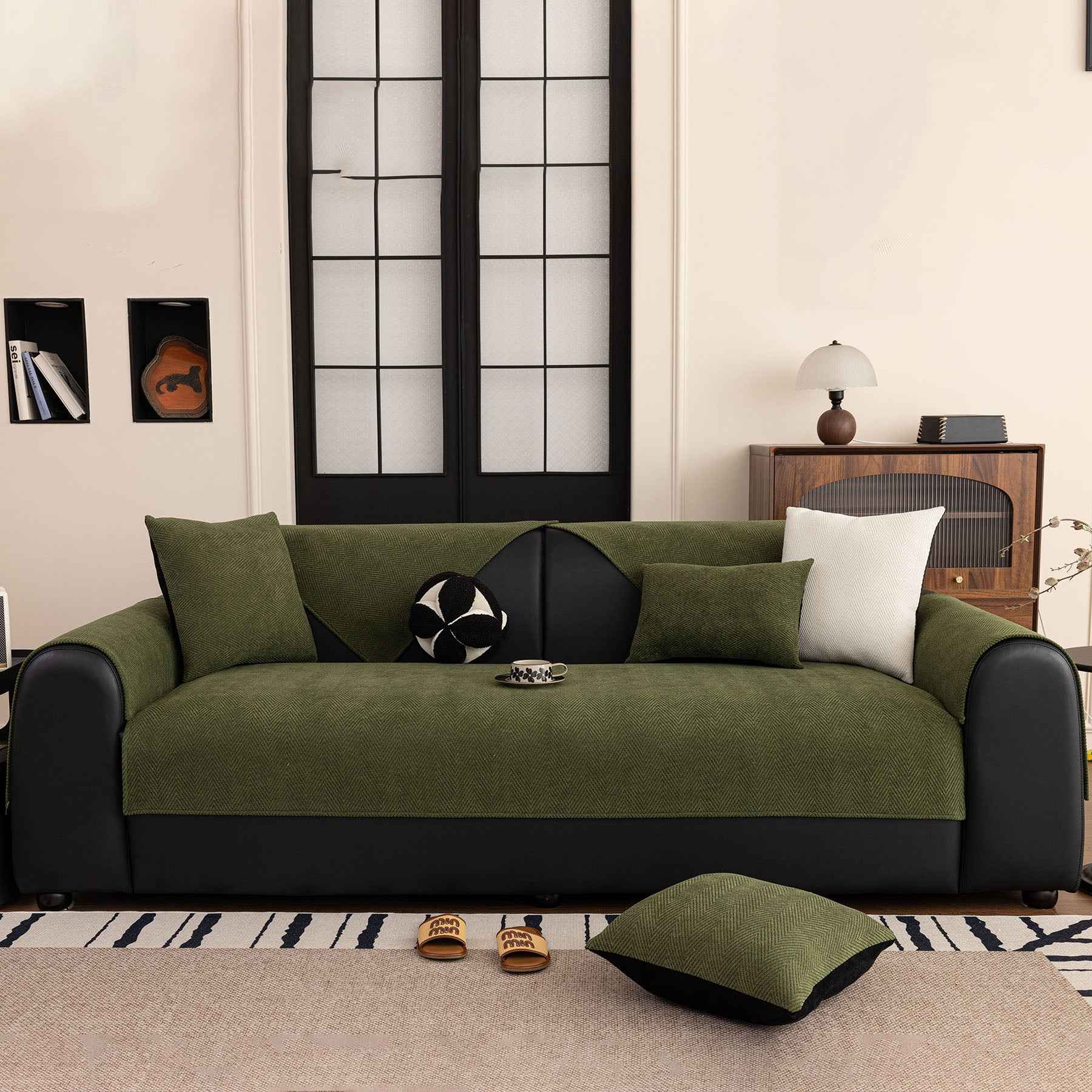 Chenille Textured Herringbone Sofa Cover, Non-Slip Couch Protector for Pets & Kids