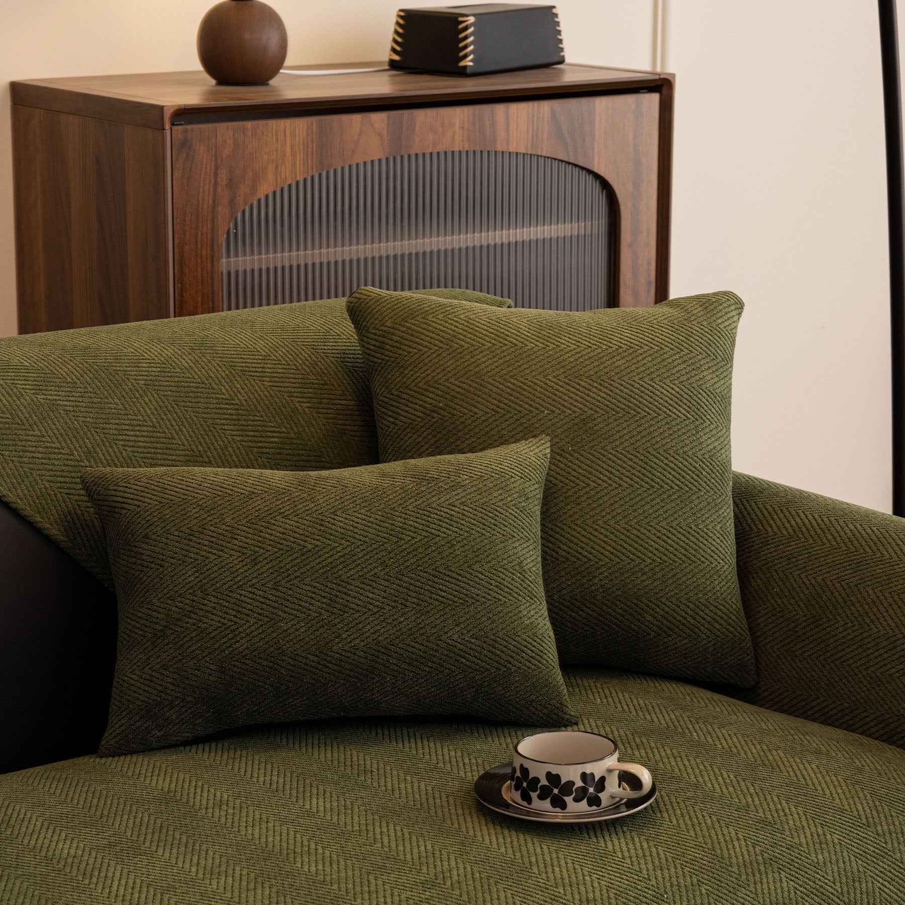 Chenille Textured Herringbone Sofa Cover, Non-Slip Couch Protector for Pets & Kids