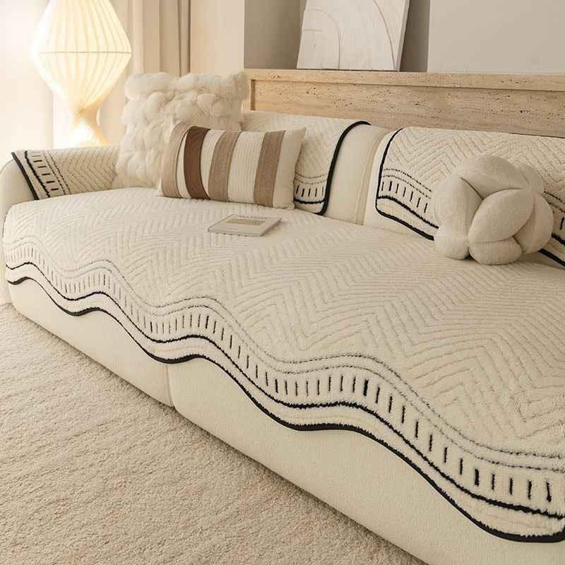 Textured Sofa Seat Cover with Wave Edge Non-Slip Washable Couch Protector - TaroTextile
